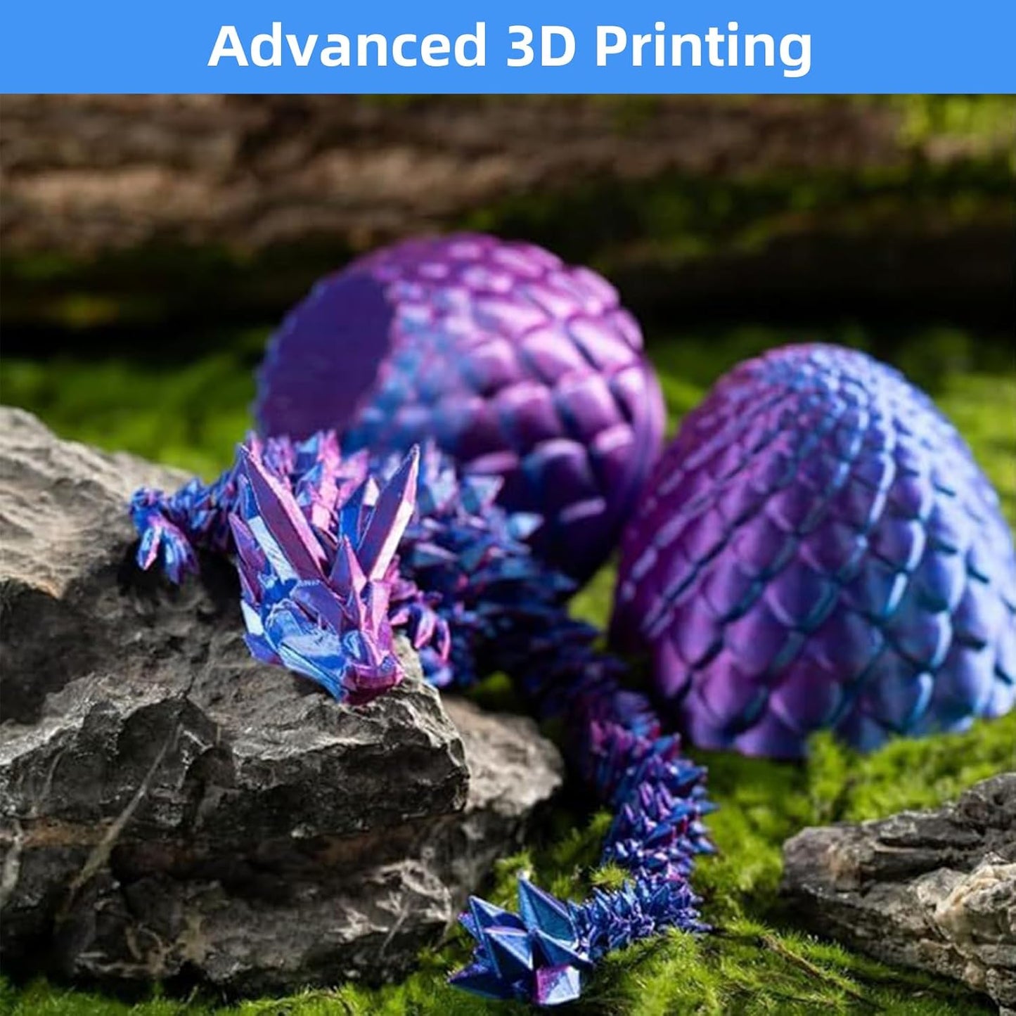 3D Printed Dragon-Flying Articulated Dragon|3D Printed Dragon Eggs with Dragon Inside|Eco-Friendly Crystal Dragon-Mystery Dragon Egg,Adults Fidget Toys for Autism ADHD (Flying Dragon/Laser Blue)