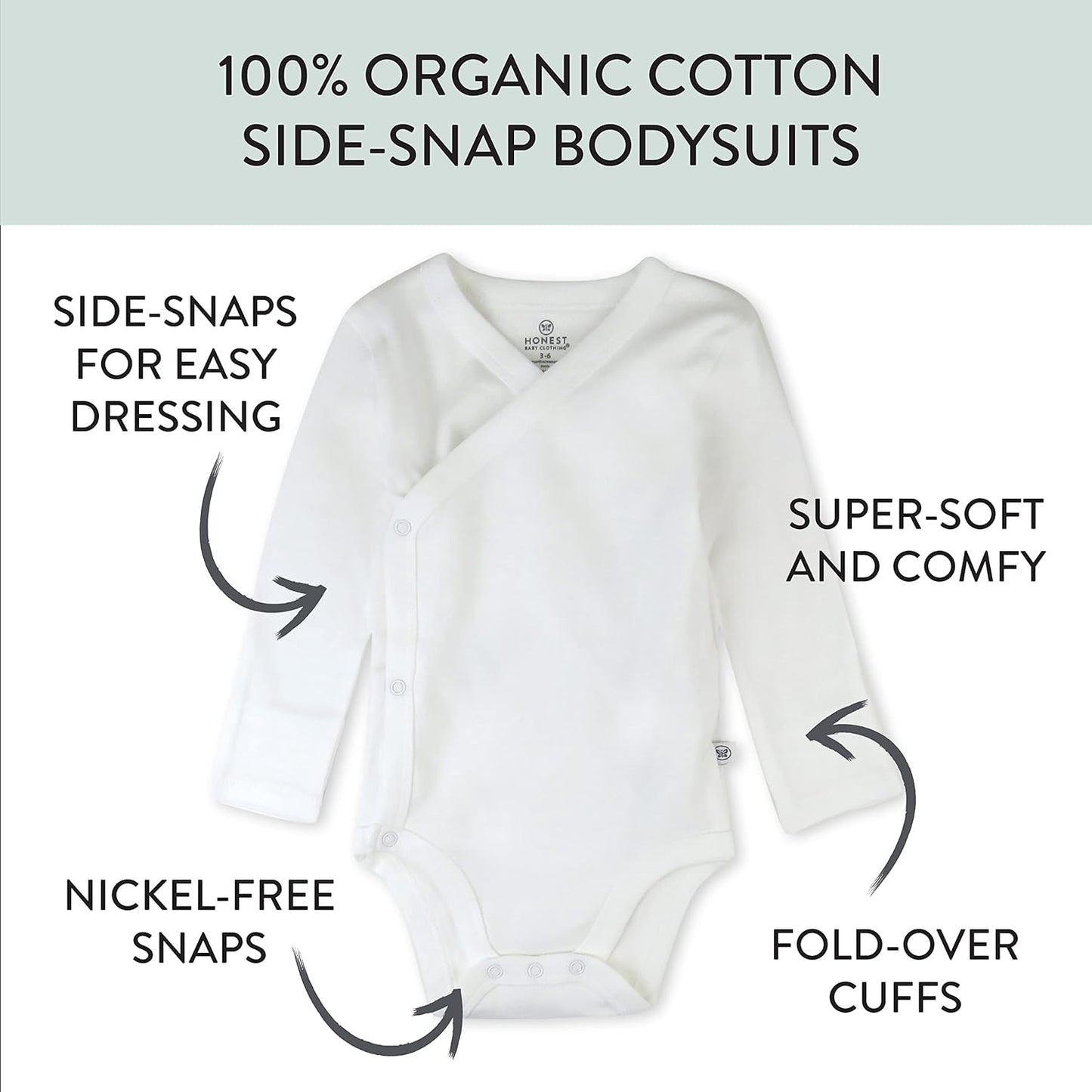 HonestBaby unisex-baby 3-pack Long Sleeve Side-snap Kimono Bodysuits Organic Cotton for Infant Baby Boys, Girls, Unisex