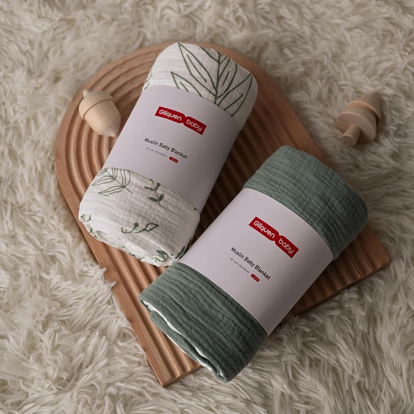 GLLQUEN BABY Blankets for Unisex Boys Girls, 2-Pack Muslin Cotton Front Soft and Breathable, and Dotted Fleece Backing, Printed Bed Nursery Minky Blankets for Toddler Newborn, Greenery,30 x 40 inches