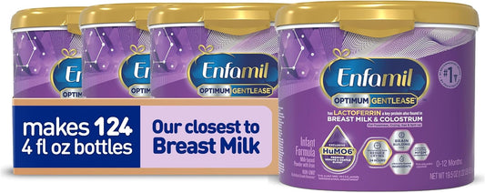 Enfamil Optimum Gentlease Baby Formula, Our Closest Formula to Breast Milk For Fussiness, Crying, Gas & Spit-up, Immune-Supporting Lactoferrin also found in Breast Milk, 19.5 Oz, Pack of 4