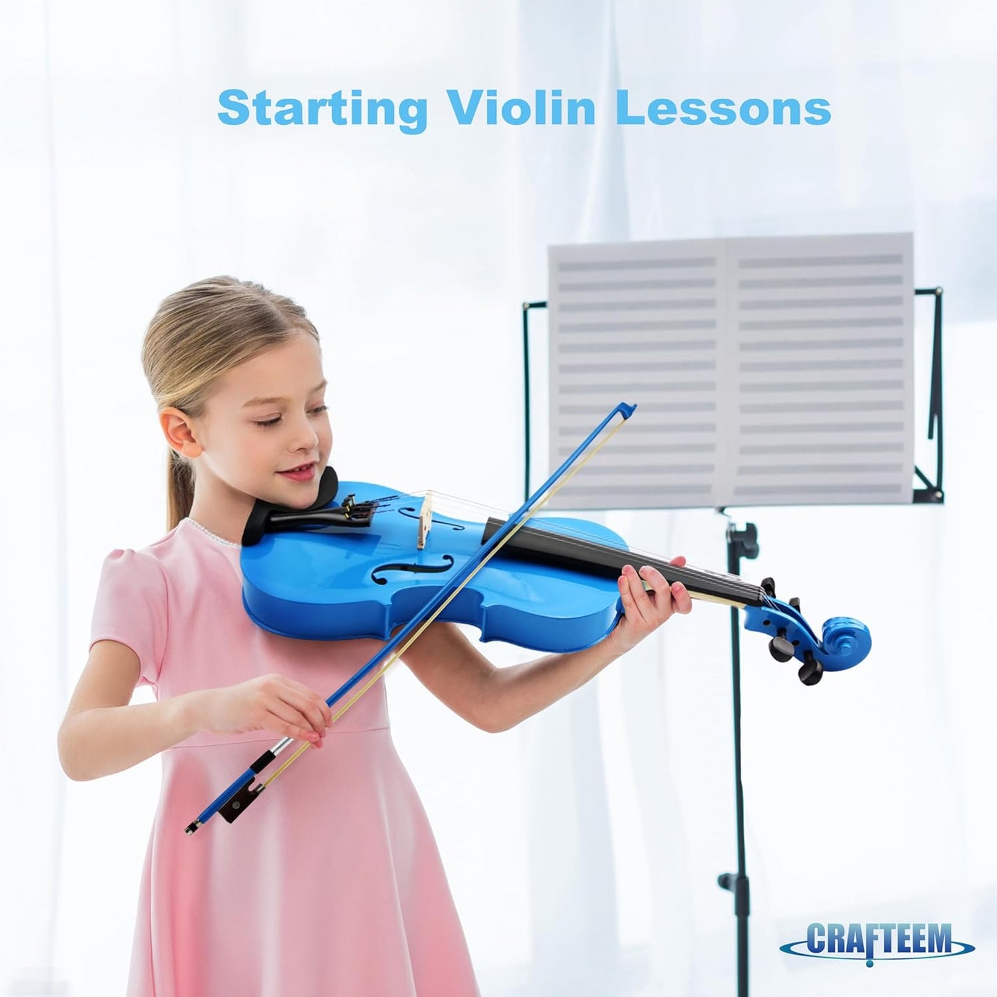 4/4 Full Size Fiddle Blue Colored Premium Violin Outfit for Beginners Adults Kids With 5 Color Fingering Tape- Handcrafted Student Beginner Violin.(Blue, 4/4 Full)
