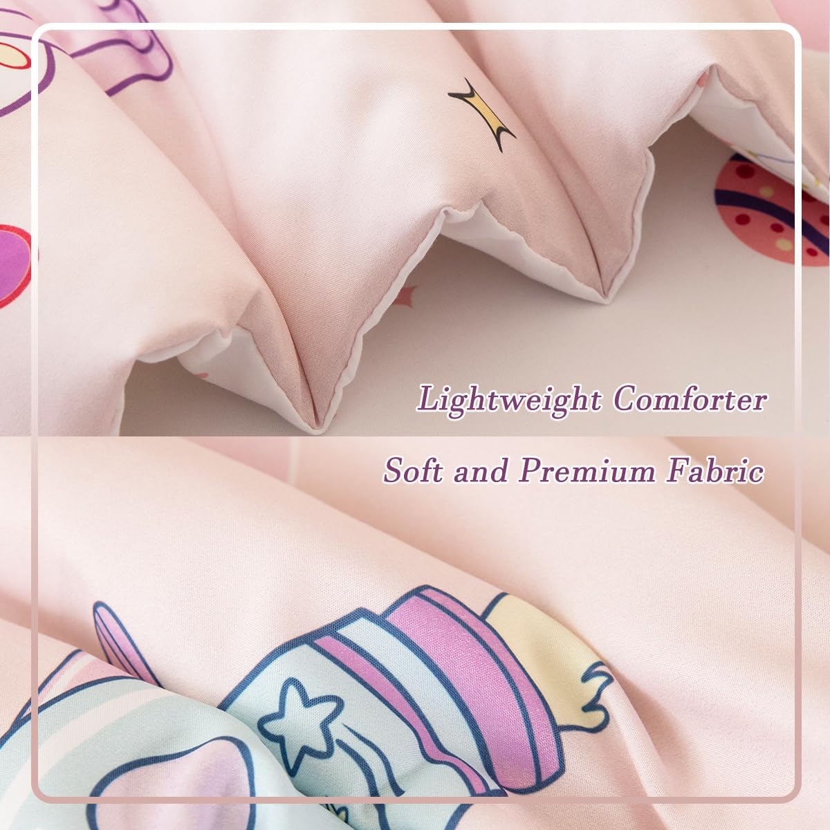 PERFEMET 4 Piece Toddler Girl Bedding Set Space Theme Pink Toddler Bed Set with Sheets Soft Reversible Astronaut Planets Crib Bed Comforter for Kids Girls