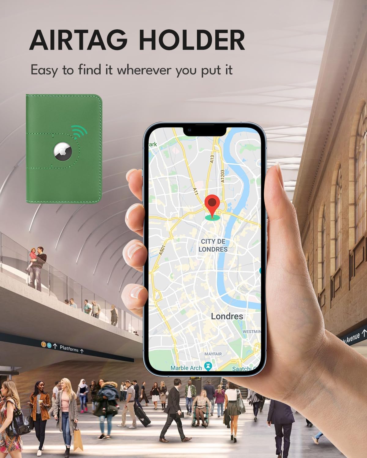 ALLIVE Genuine Leather Passport Holder With Airtag for Women Men - Travel Must-Haves, Airport Essentials, Passport Cover Gift - Green