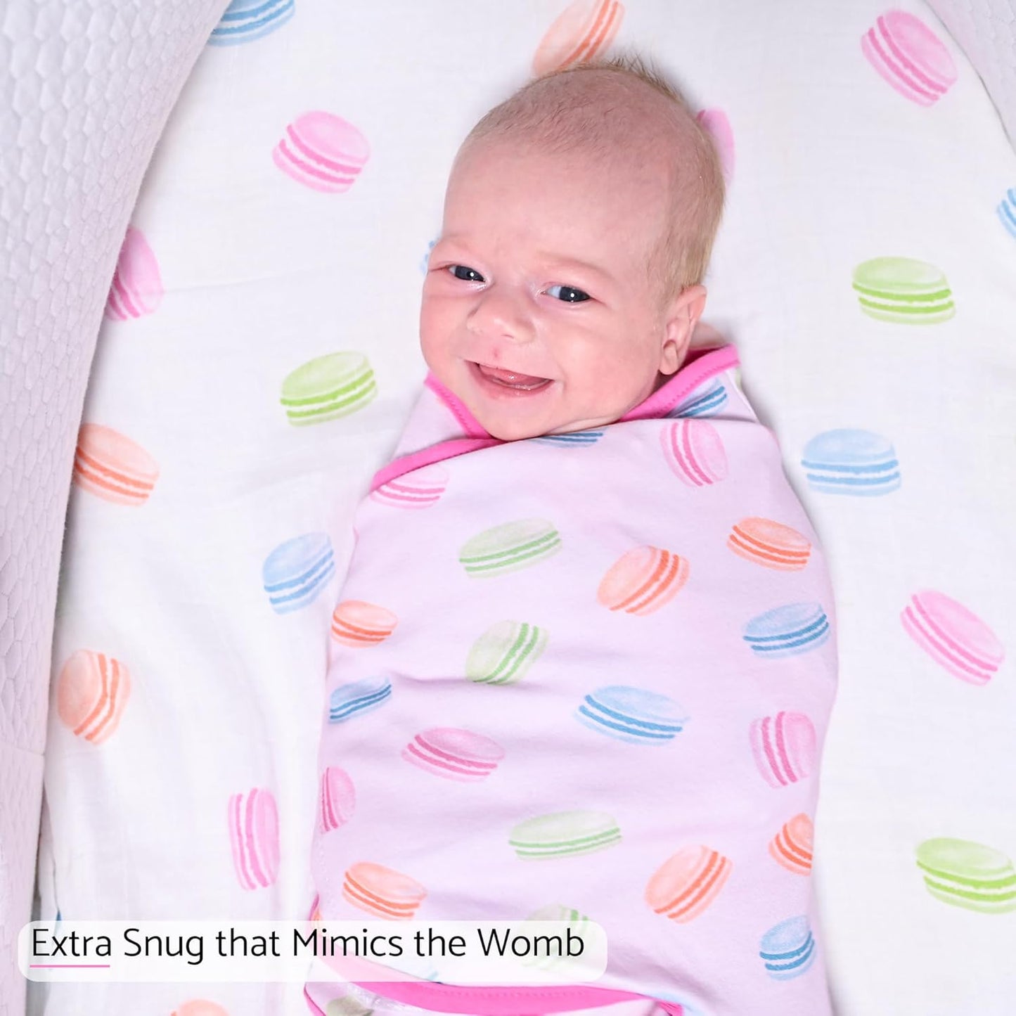 LollyBanks Baby Swaddles 100% Organic Cotton, 0-3 Months Baby Girl Swaddles with Easy Change Zipper, Swaddle Sack for Newborn Girls (Macarons Print)