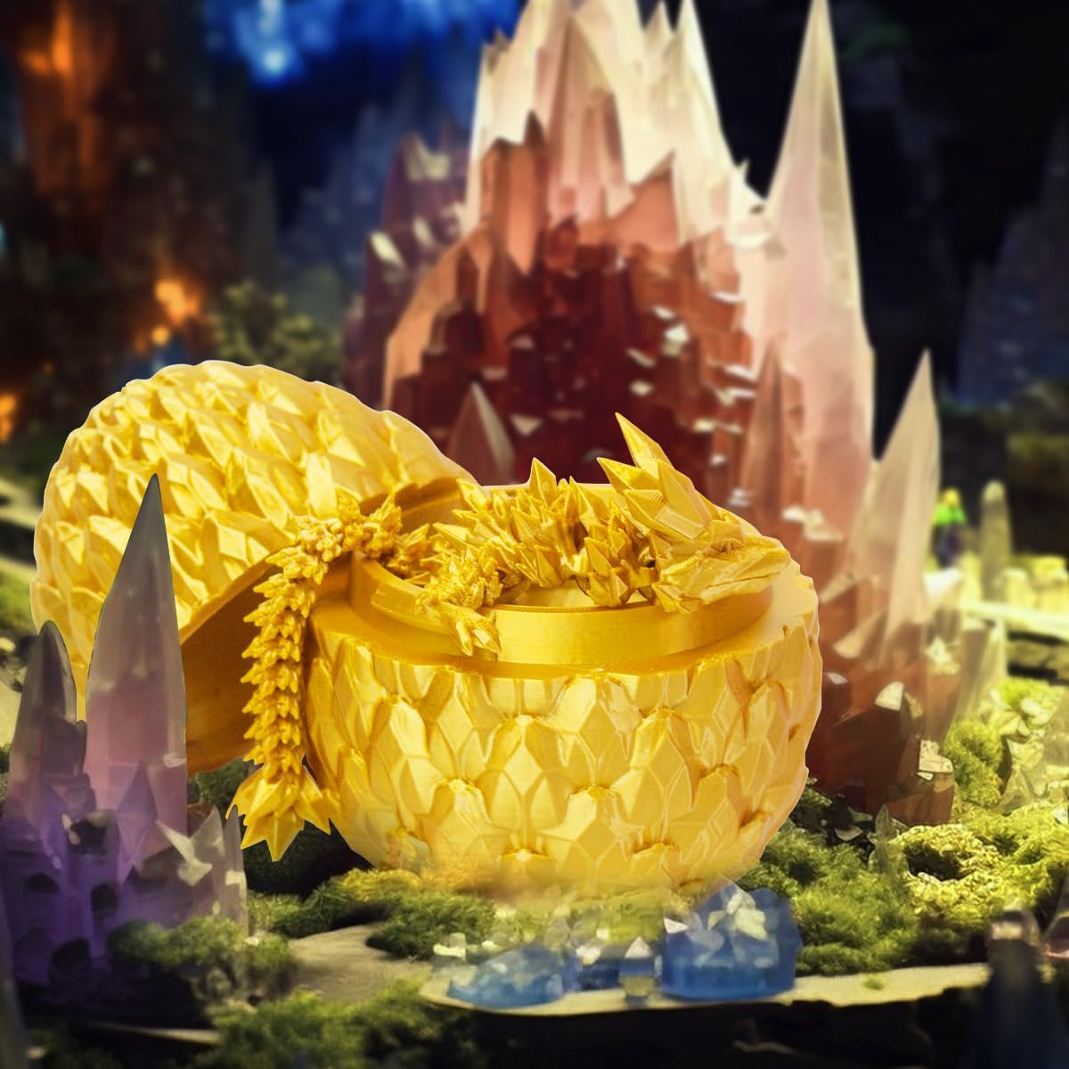3D Printed Dragon in Egg, Beautiful Flexible Crystal Dragon, Gifts for Adults and Kids (Gold)