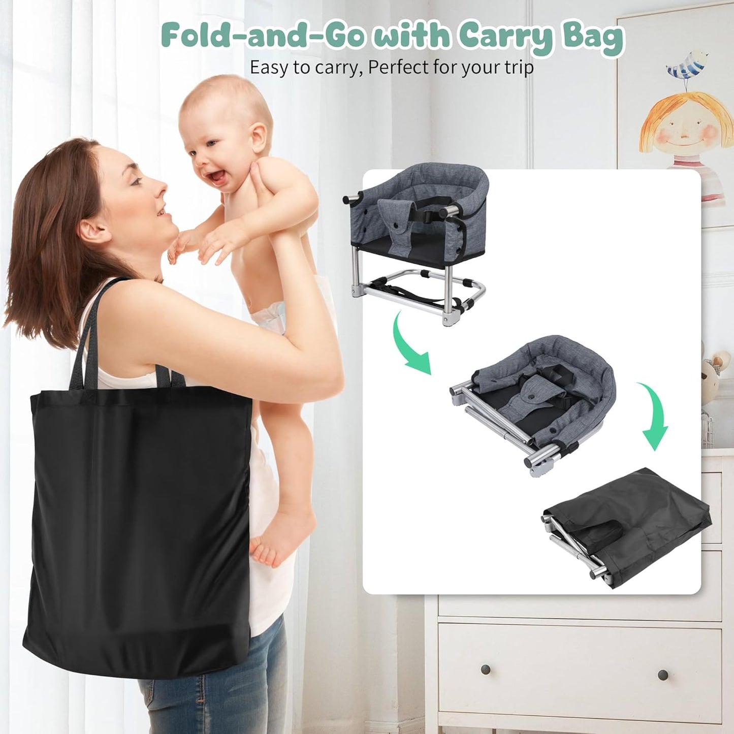 Booster Seat for Dining Table: Portable Toddler Booster Chair with Safety Buckle and Height Adjustable, Baby Feeding High Chair for Home Travel - Brown