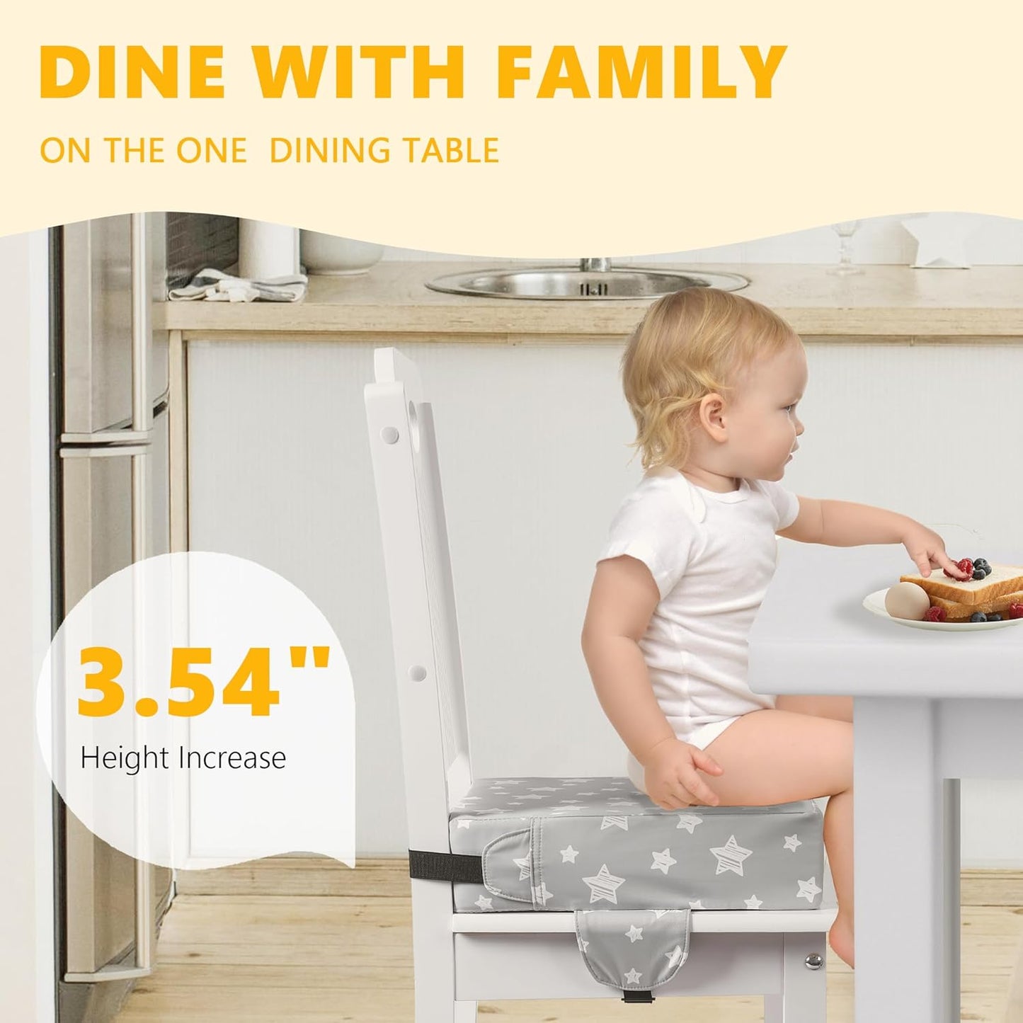 Booster Seat for Kitchen Chair with Adjustable Straps, Toddler Booster Seats for Dining Table Portable for Travel Camping Eating, Booster Cushion for Table for Baby Child Infant Kid Boy Girl