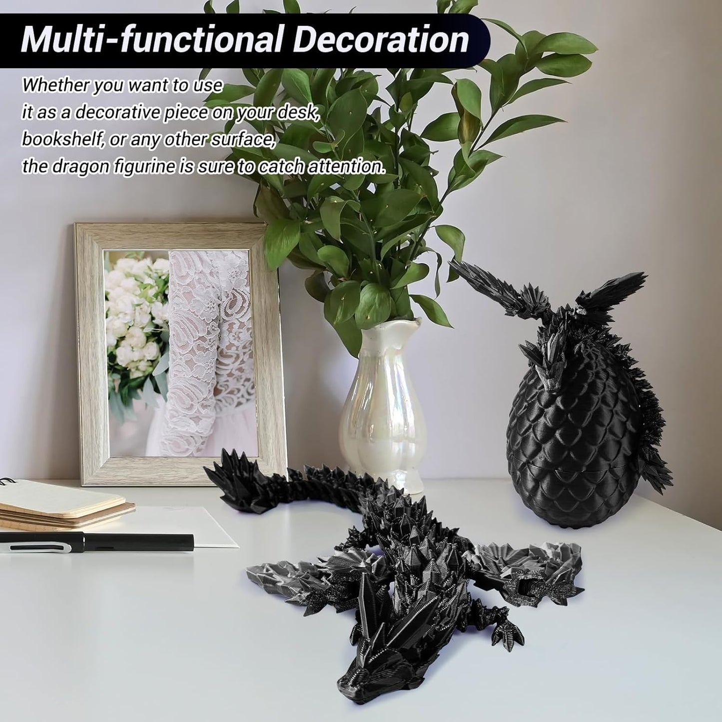 Antetek 3D Printed Dragon with Wings，3D Printed Dragon Egg，3D Printed Dragon in Egg， Movable Articulated Crystal Dragon Eggs with Dragon Inside with Wings