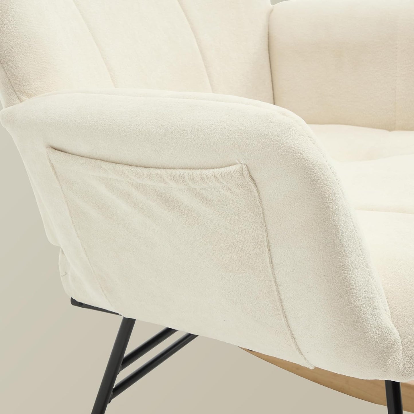 KEEZY Rocking Chair Nursery,Upholstered Glider Chair Padded Seat with High Backrest,Reading Chair,Armchair Comfy Side Chair for Living Room Bedroom Offices (Beige)