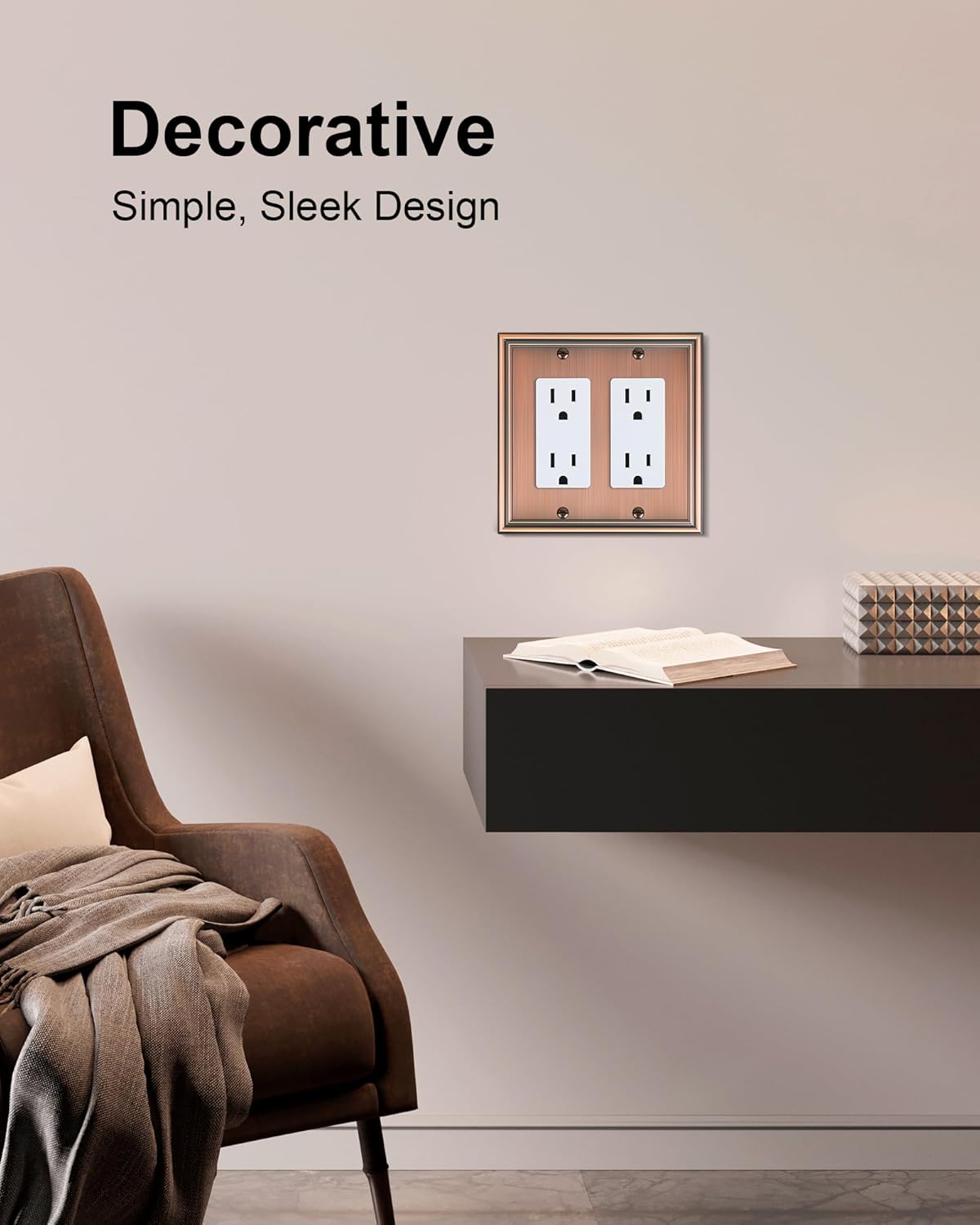 2-Pack Decorative Double Decorator Outlet Cover Plate, Durable Zinc Alloy Antique Copper Wall Plates for Electrical Outlets, Receptacle, GFCI Outlet, Dimmer Switch, 2-Gang Corrosion Resistant