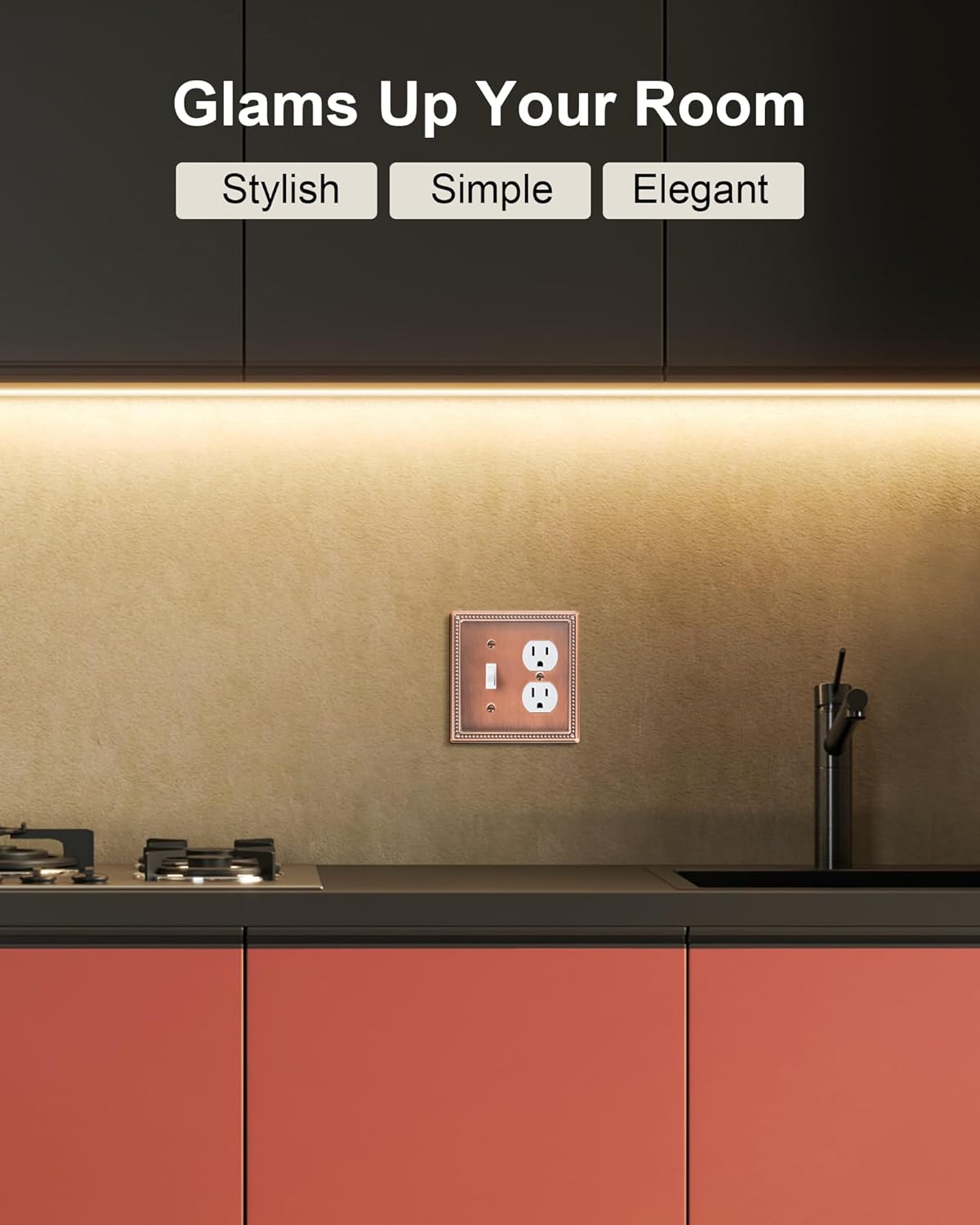 2-Pack Combo Toggle/Duplex Light Switch Cover Plate, Antique Copper Metal Wall Outlet Cover Plate, Decorative Classic Beaded Wall Socket Receptacle Cover for Electrical Outlets, Light Switch