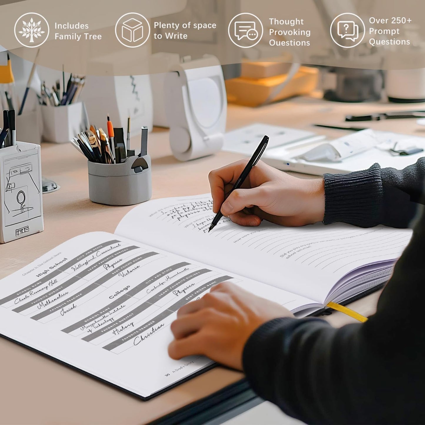 Artmag Dad's Life Story Journal Family Keepsake Book Linen Hardcover for Dad to Share His Memories, with 250+ Prompt Questions Book Gift for Birthday Father's Day Christmas (Black)