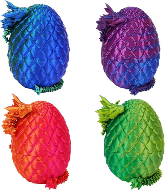 4PCS 3D Printed Dragon Eggs with Dragon Inside Articulated Crystal Dragon Mystery Dragon Egg Fidget Toy Surprise 3D Printed Animals Set (Multicolor1-4pcs)