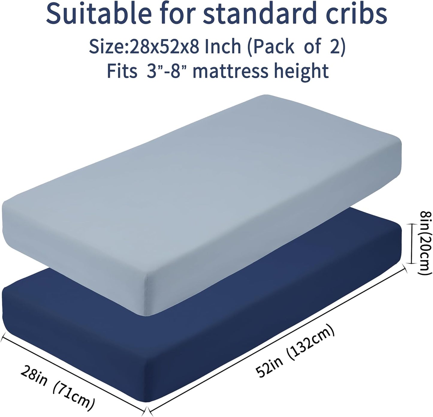 Baby Crib Sheets for Boys Girls, 2 Pack Fitted Crib Sheet for Standard Crib and Toddler Mattress, Soft Microfiber Baby Sheet 52x28x8in (Navy & Gray)