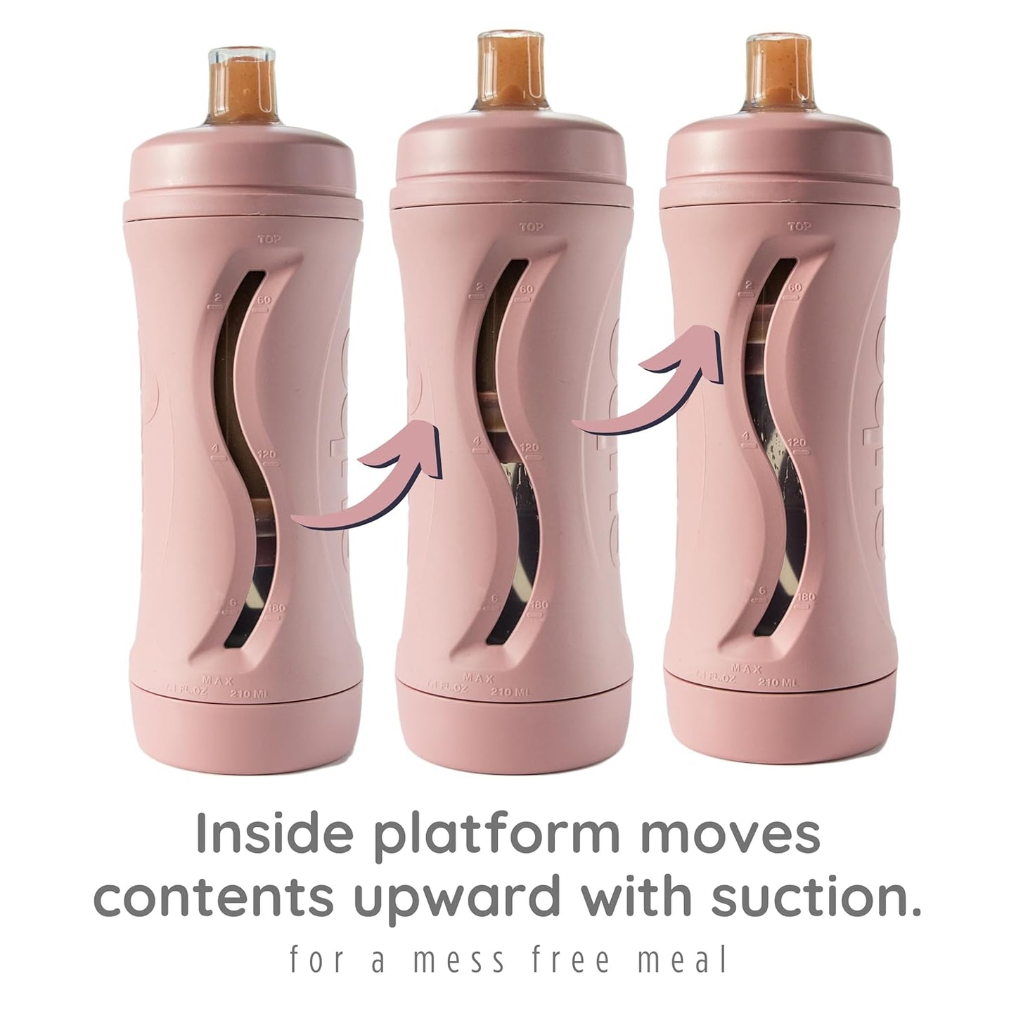 Subo Baby Food Bottle | No Mess Baby Toddler Self Feeder | Squeeze Free Design for Purees, Smoothies, Yogurt, Oatmeal, or Thickened Liquids | Reusable Silicone Washable Cup (Rose)