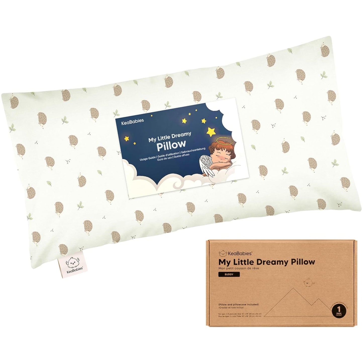 Toddler Pillow with Pillowcase - 10x18 My Little Dreamy Kids Travel Bed Pillows for Sleeping, Organic Cotton Small Pillowcase, Soft & Breathable, Machine Washable, Toddlers 2-5 Years Old (Bruce)