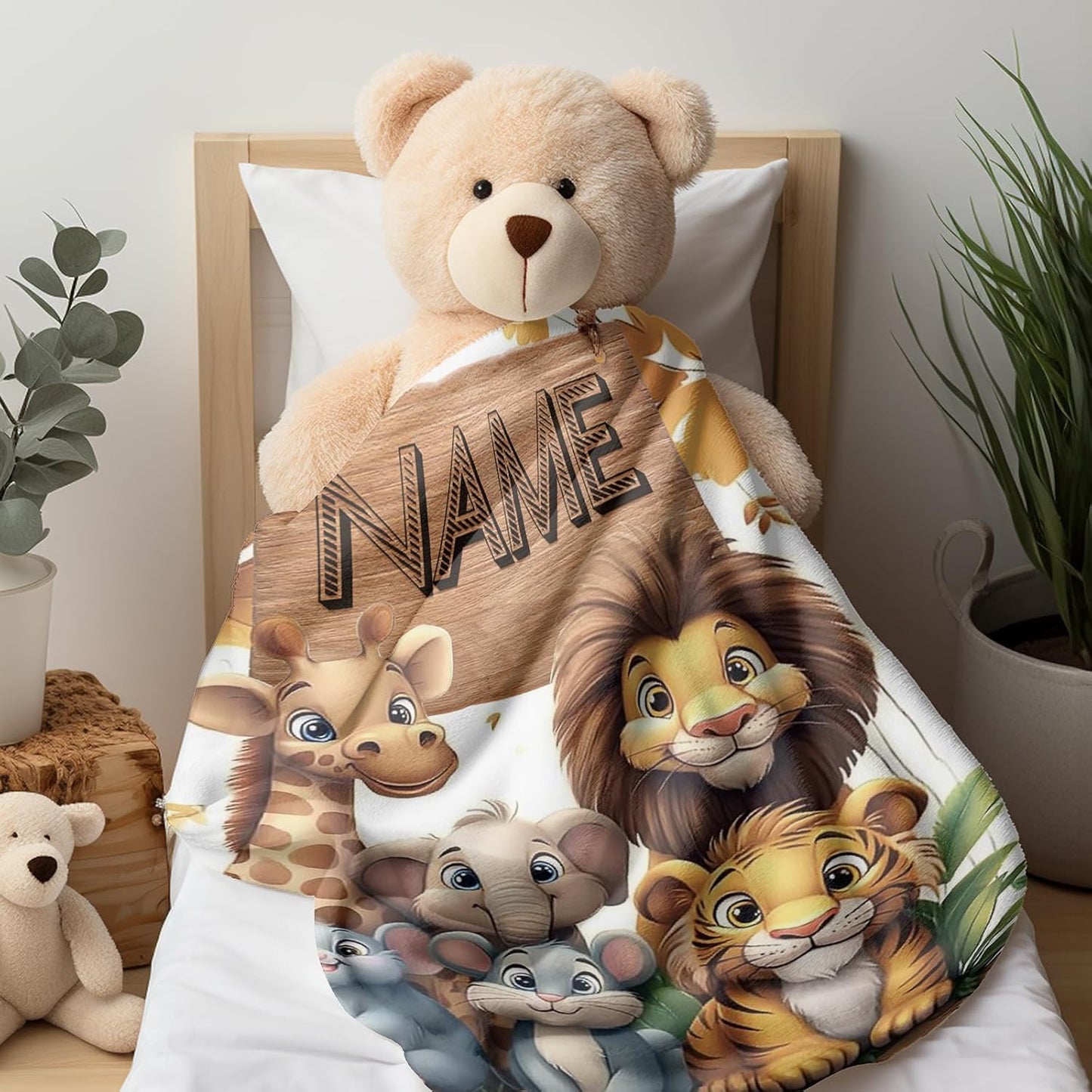 Ship Next Day, Personalized Baby Blanket - Printed in USA, Custom Baby Blanket with Name, Customized Animal Blankets for Boys & Girls, Soft Cozy Receiving Blankets for Toddlers, Stroller Decor Throw