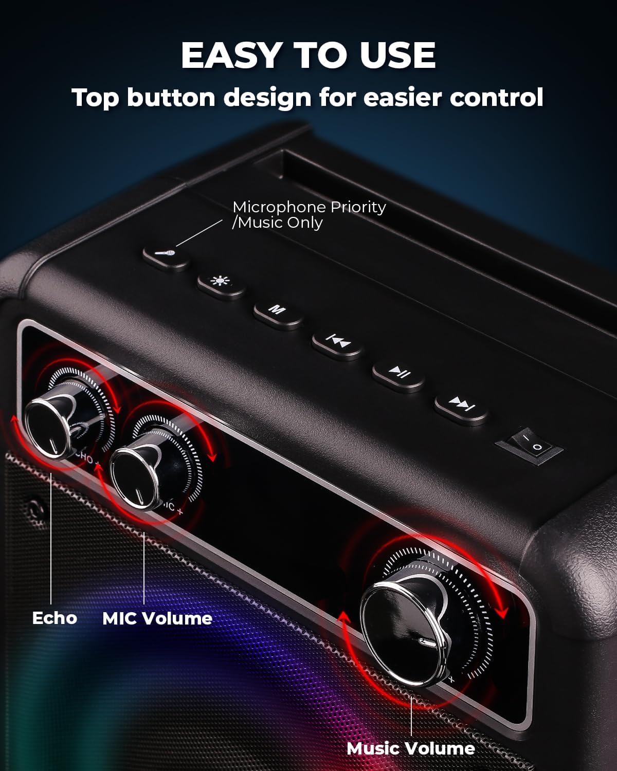 Karaoke Machine, Portable Bluetooth Karaoke Speaker with 2 Wireless Microphones, PA System for Adults Kids with LED Lights, Supports FM/AUX/USB/TF for Home Party