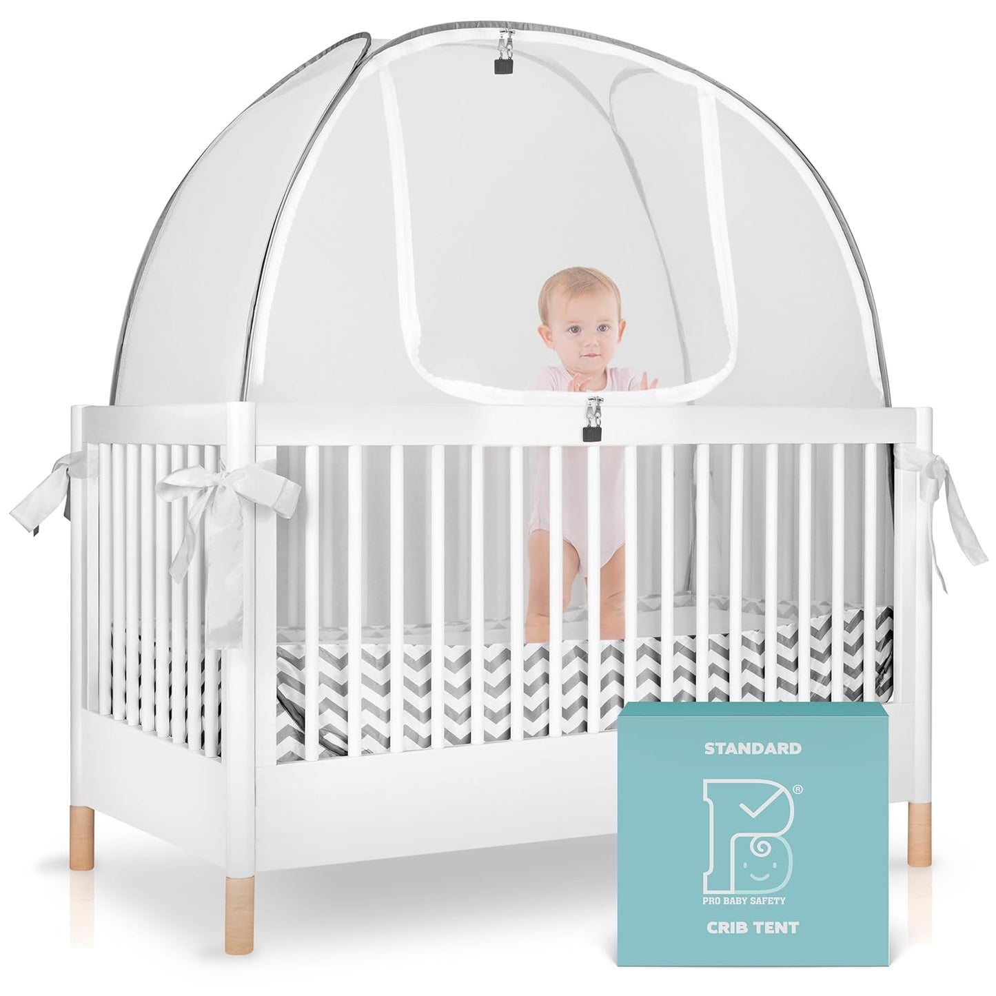 Breathable Mesh Crib Tent to Keep Baby from Climbing Out, Crib Net Canopy with Auto-Lock Zipper and Safety Latch, Crib Net to Keep Baby in, Crib Cover for Safety (Mosquiteros para Cunas de Bebes)