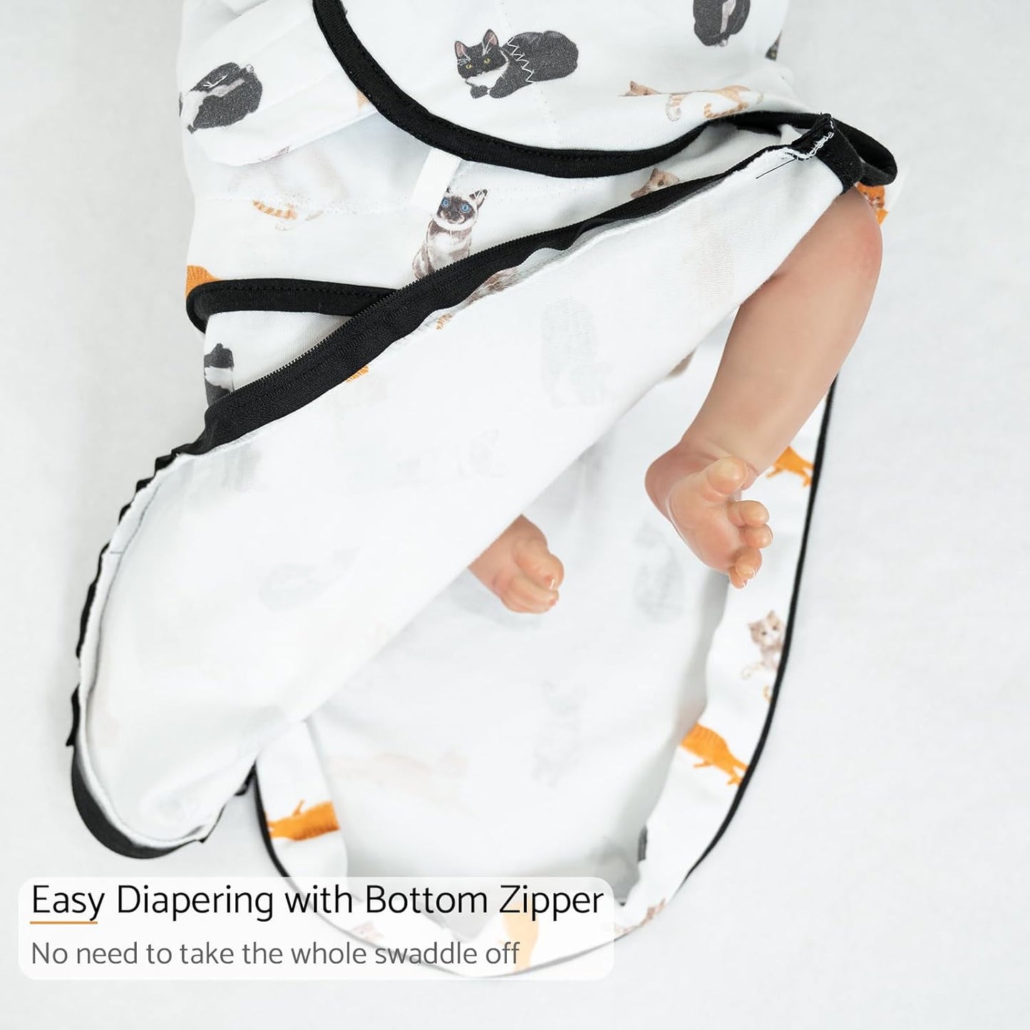 LollyBanks Baby Swaddles, 100% Organic Cotton Swaddle for Newborns Boys and Girls, 0-3 Months Swaddle Sacks with Easy Change Zipper, Newborn Swaddles Baby Registry (Cat Print)