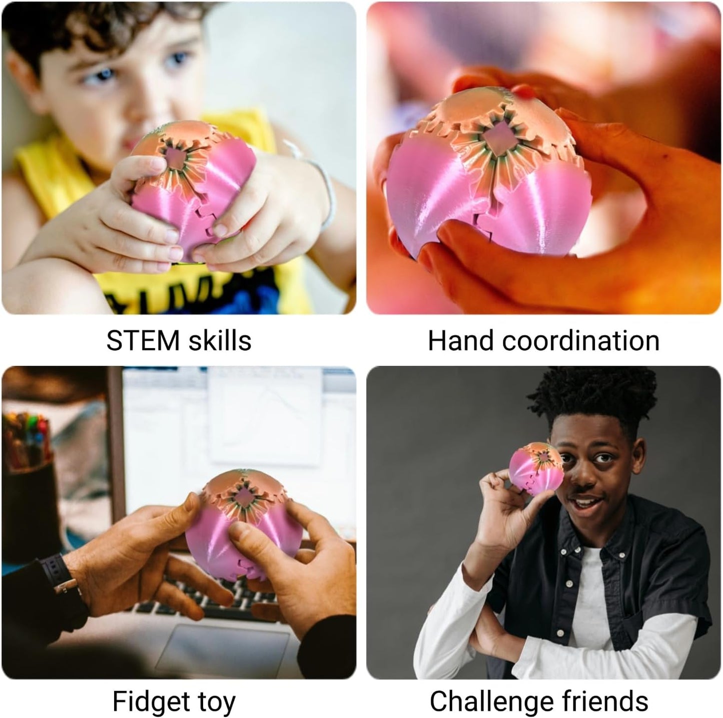 3D Printed Gear Ball, Gear Sphere Fidget Toy Stress Relif Toy for ADHD, Anxiety Relaxing Toy for Adults at Work/Study/Travel, Rainbow Color