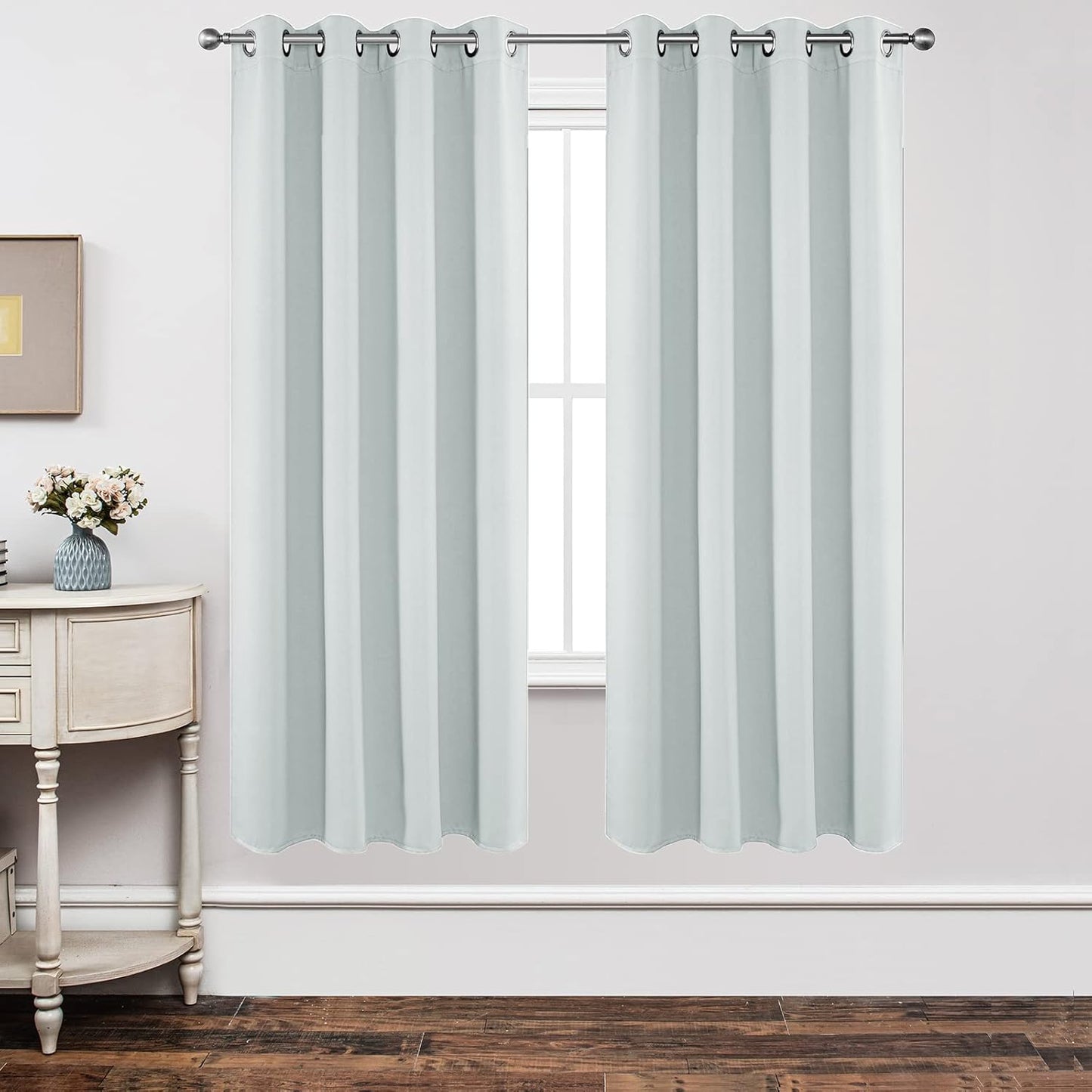 Joydeco White Curtains 72 Inches Long 2 Panels Set, Thermal Insulated Long Drapes 2 Burg, Room Darkening Grommet Curtains for Living Room Bedroom Window (W42 x L72 Inch, Greyish White)