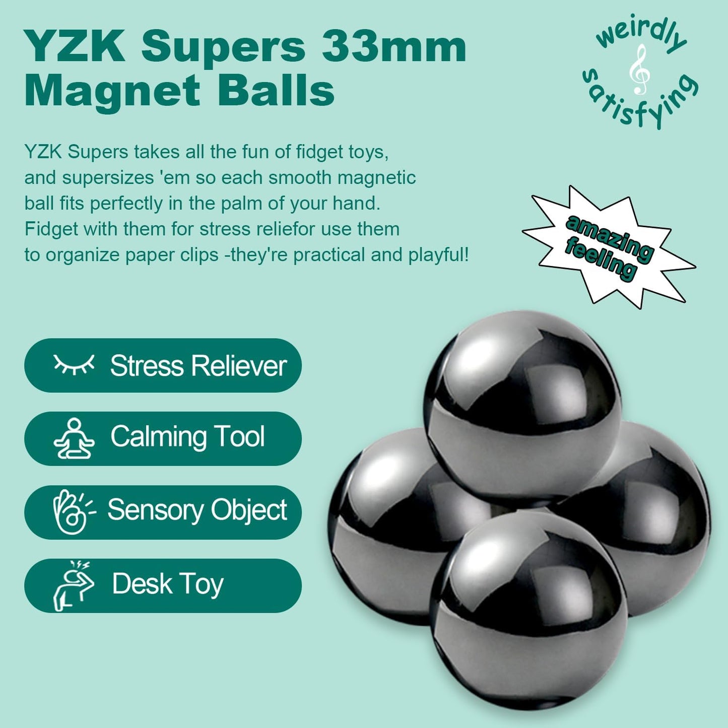 33mm Magnetic Balls 8pcs, Fidget Toys for Adults and Magnet Desk Toys for Office, Stress Relief Gift for Birthday, Large Magnetic Fidget Toys Set