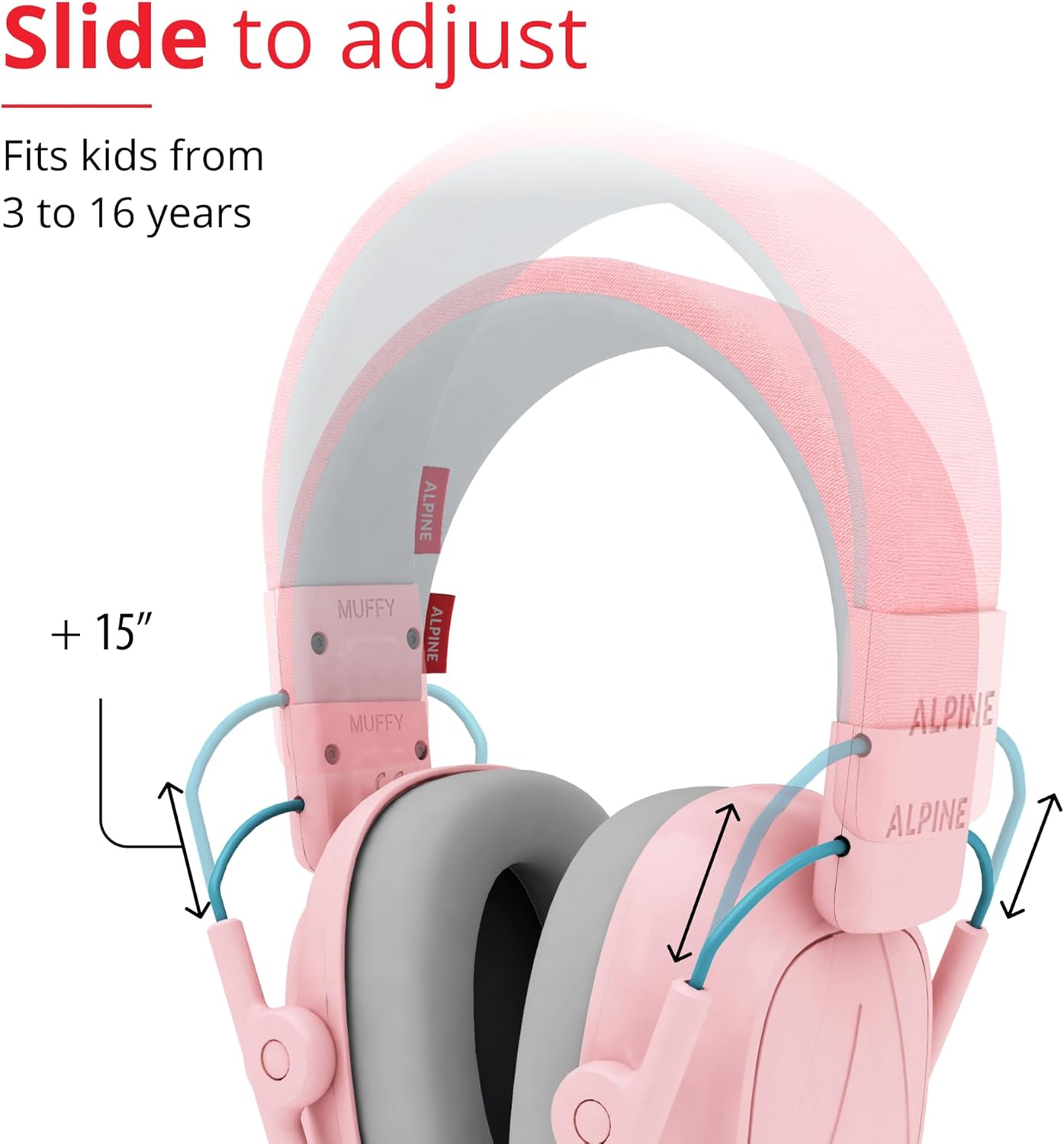 Alpine Muffy Kids - Hearing Protection - CE & ANSI Certified - Adjustable for Ages 3-16 years - Noise Cancelling Headphones - 25dB Sound Reduction Ideal for Protection and Concentration Aid - Pink