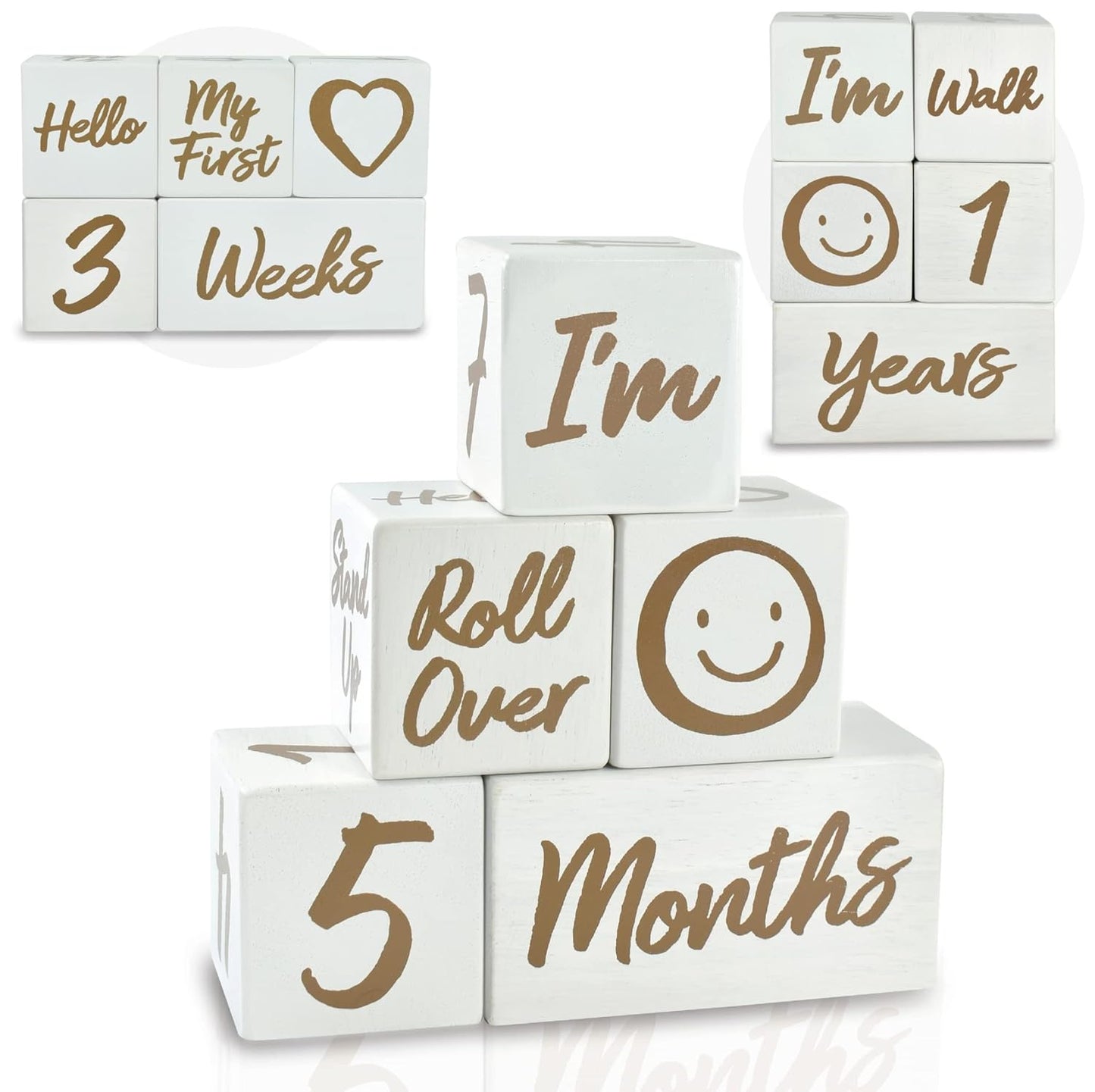 I'm Solid Wood Weekly Monthly Yearly Baby Milestone Age Blocks, Gender Neutral, Newborn Gifts & Keepsakes for Picture Props (5 Pcs/White)