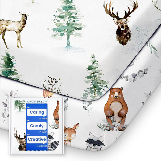 Pack N Play Sheets Fitted, TotBasic Ultra Soft Animal Mini Crib Sheets, Premium Jersey Knit Pack and Play Sheets Neutral, Stretchy Play Yard Sheets for Pack and Play Mattress, 2 Pack (Bear and Dear)