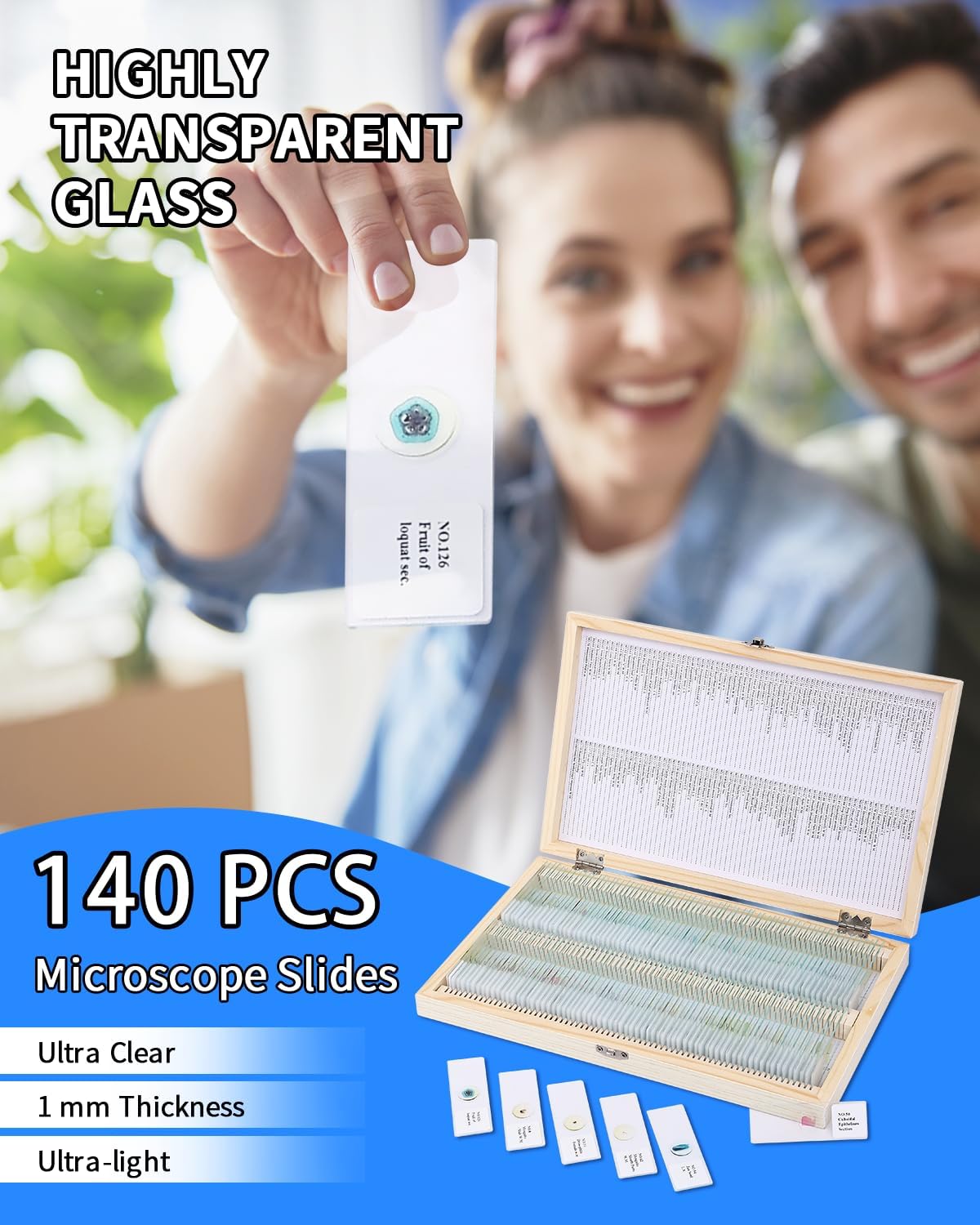 140-Pcs Microscope Slides with Specimens,Pre-Made Glass Slides with Specimens,Educational Microscope Slides and Covers for Young Scientists,Perfect for Biology Class and Experiments