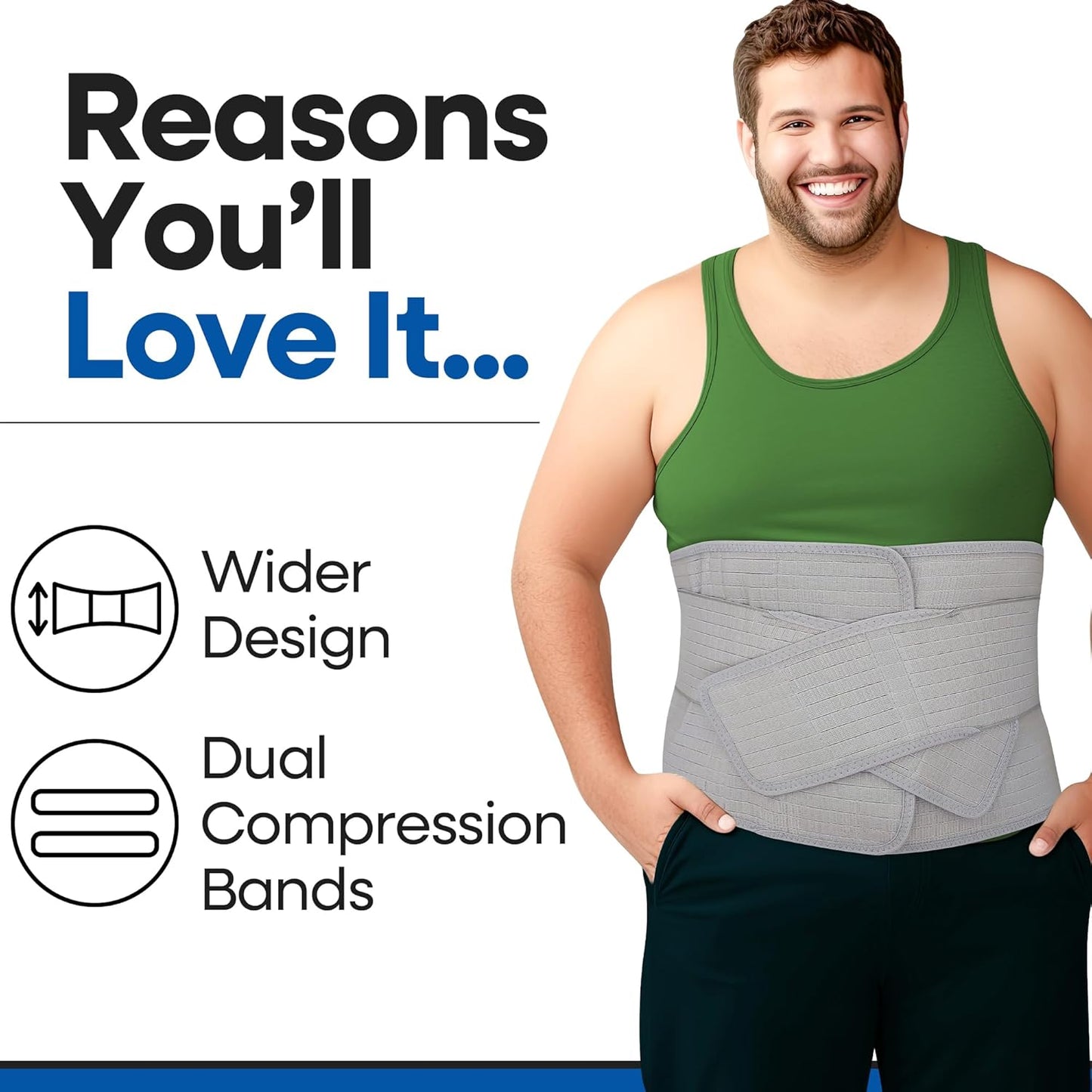 Abdominal Binder Post Surgery Tummy Tuck - Plus Size Postpartum Belly Band Wrap | Post C Section Belly Binder Recovery | Stomach Hernia Belt For Men or Women After Pregnancy, Hysterectomy XXL