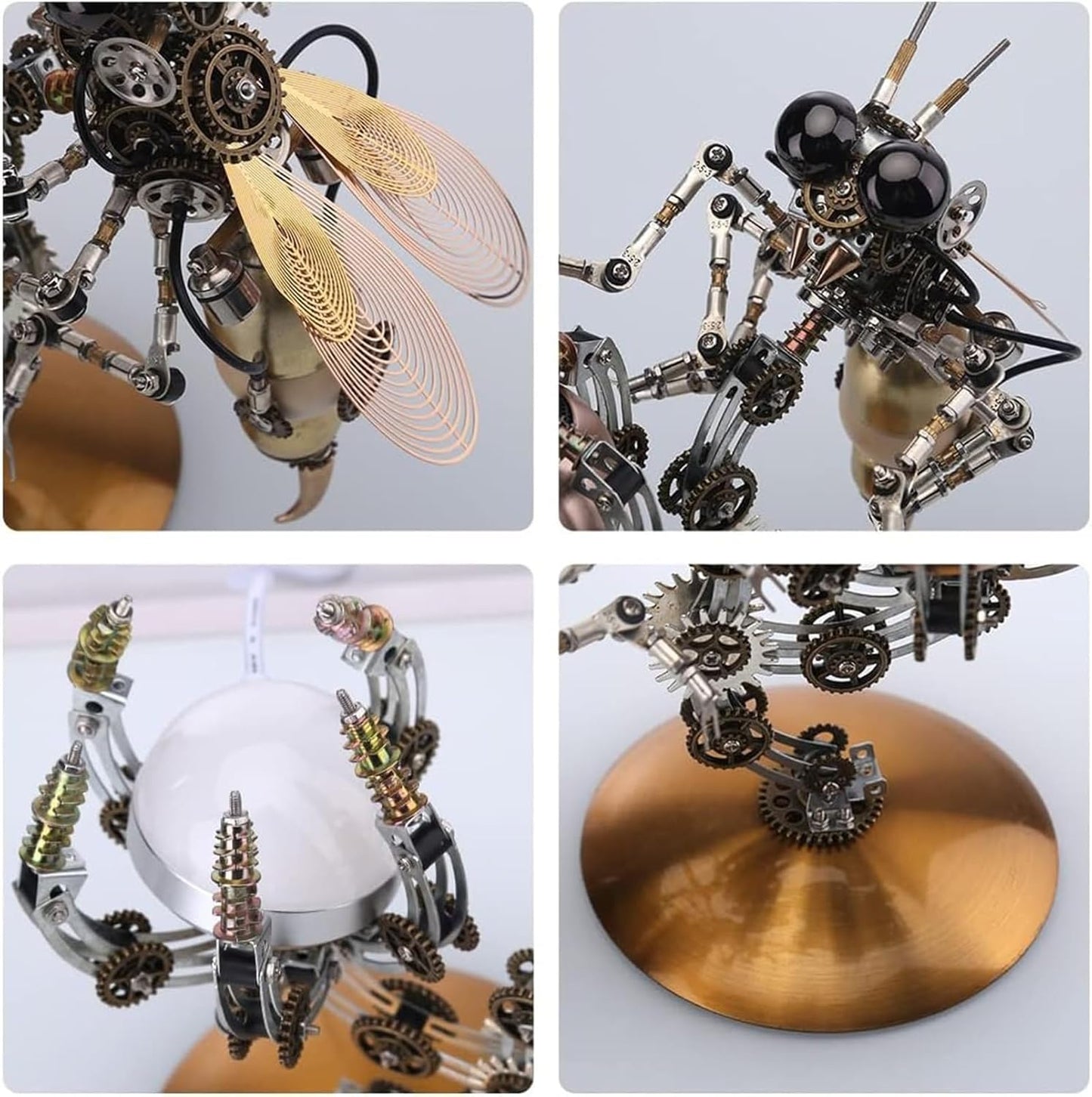 3D Metal Puzzle Wasp with Lamp for Adults, Assembly 3D Metal Model with Tool Kit to Build, 3D Metal Puzzle Model Building Kit Gifts, Home Decor Table Ornaments(Warm light)
