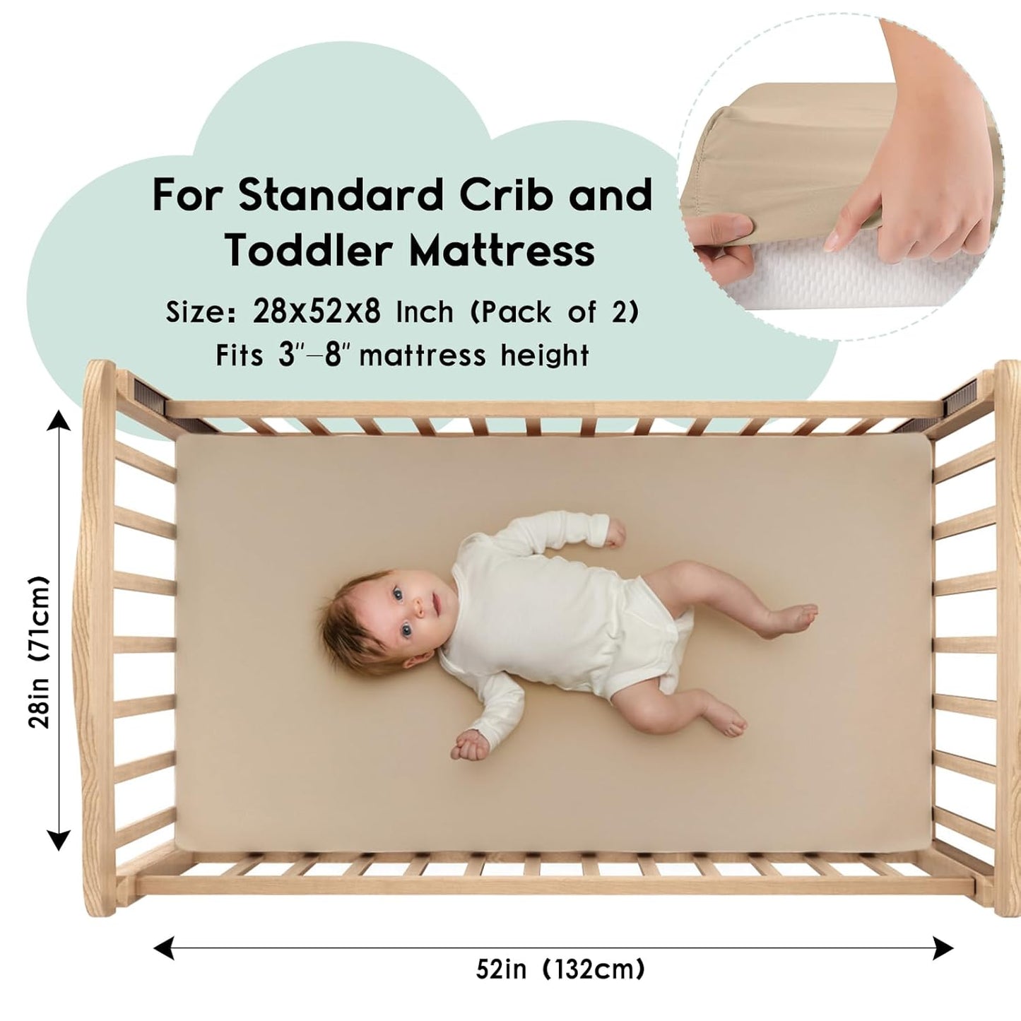 Yoofoss Baby Crib Sheets for Boys Girls, Fitted Crib Sheet 2 Pack for Standard Crib and Toddler Mattress, Super Soft Microfiber Baby Sheet 28x52x8in(Apricot-Green)