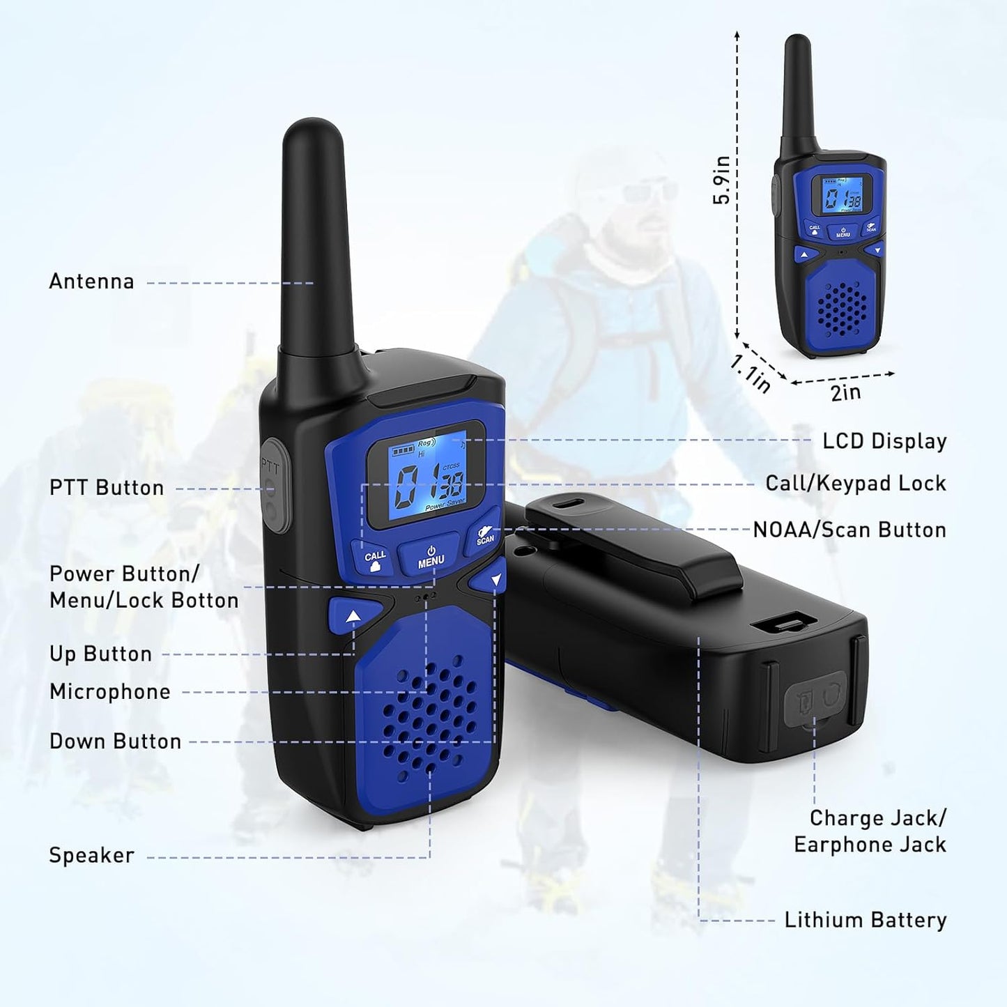 Adult Walkie Talkies 2 Pack, WokTok Rechargeable Long Range Walkie Talkies 2 Way Walkie Talkies, 22 Channels VOX Scanning LCD Display Ideal for Gift Giving, Family Camping and Hiking