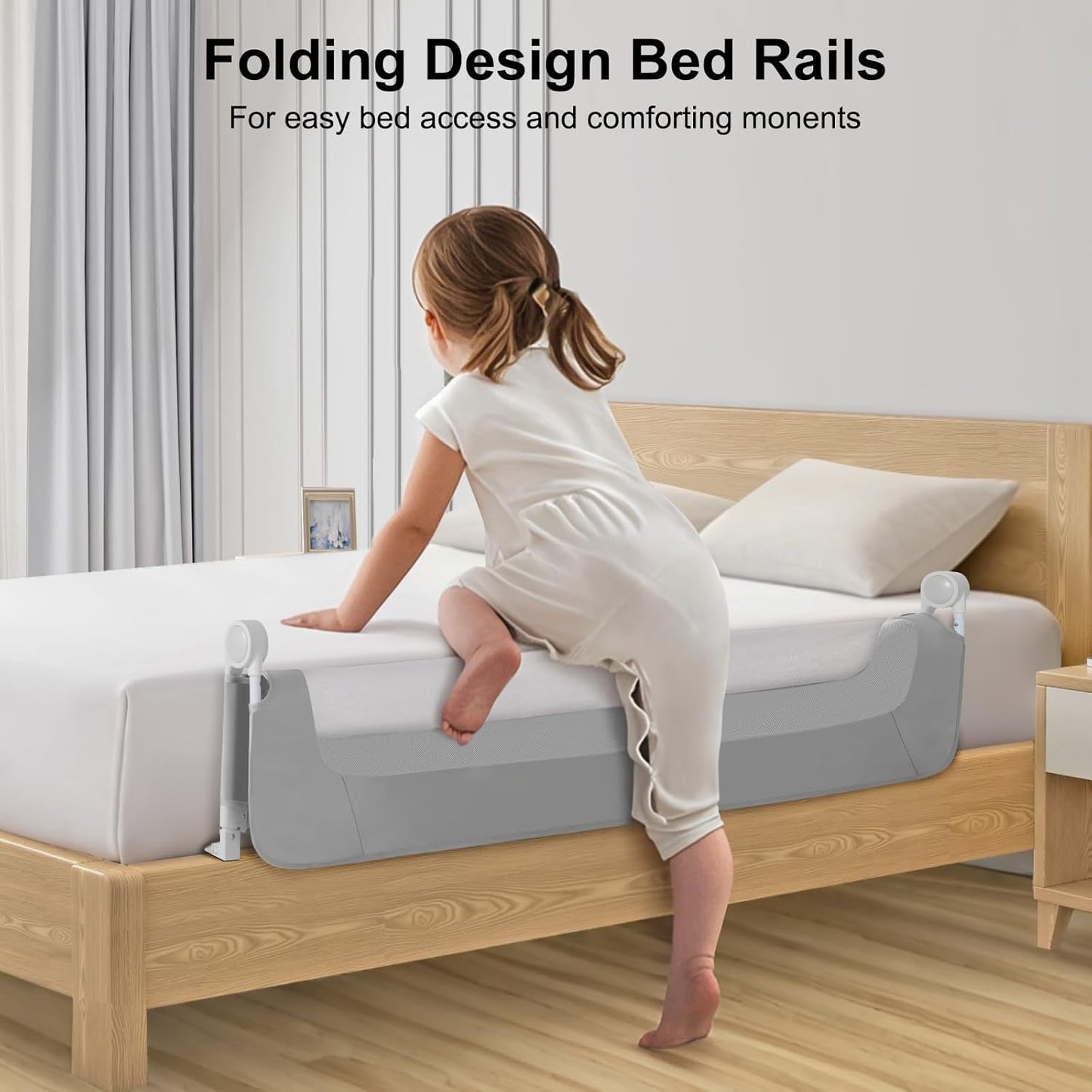 Bed Rail for Toddlers,Swing Down Kids Bed Rails Guard for Twin,Full,Queen,Bunk Size Bed,Extra Tall Childbed Rail Guard with Reinforced Anchor Safety System(Grey,40 Inch,1 Side)