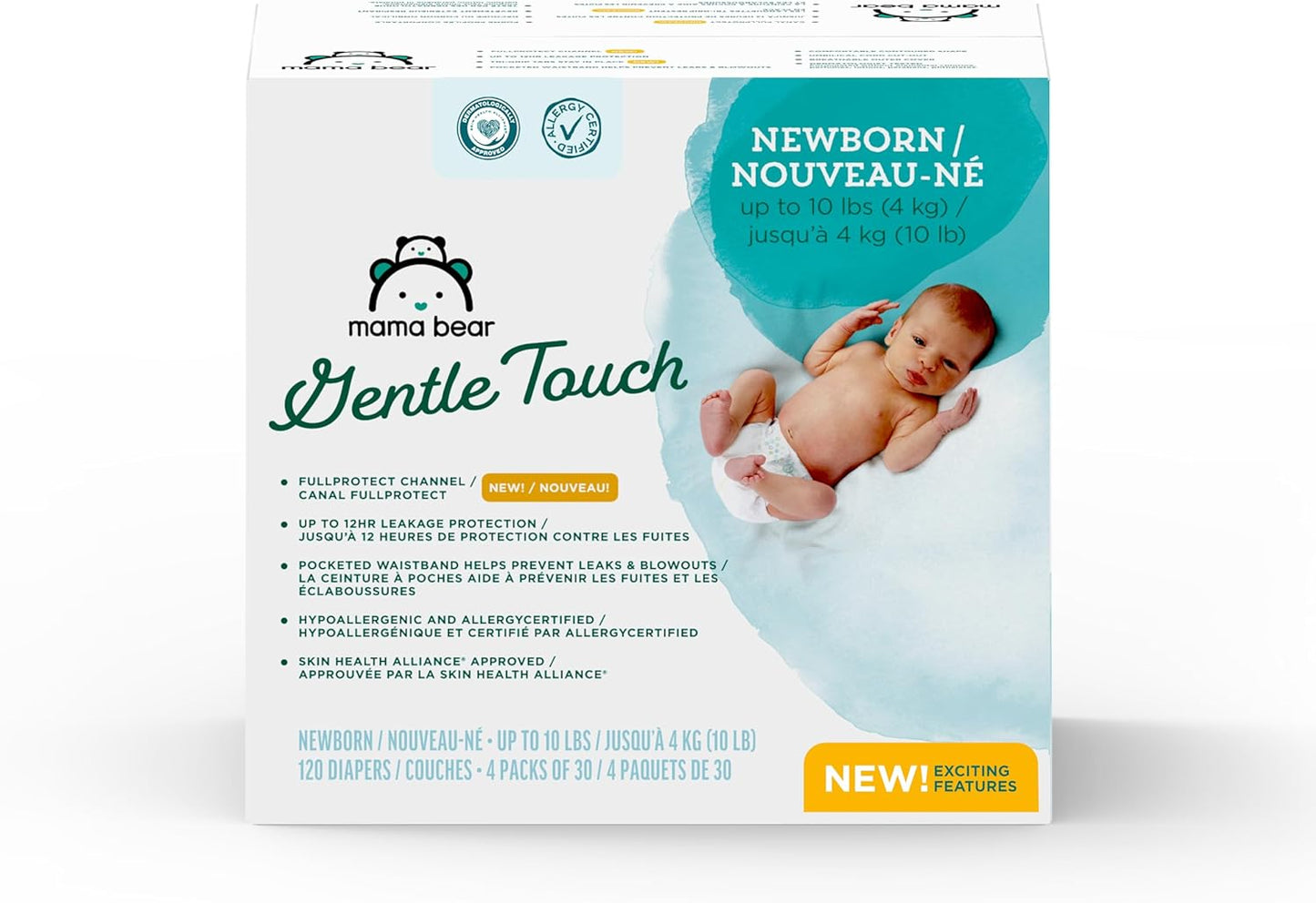 Amazon Brand - Mama Bear Gentle Touch Diapers, Size Newborn, 120 Count (4 packs of 30)