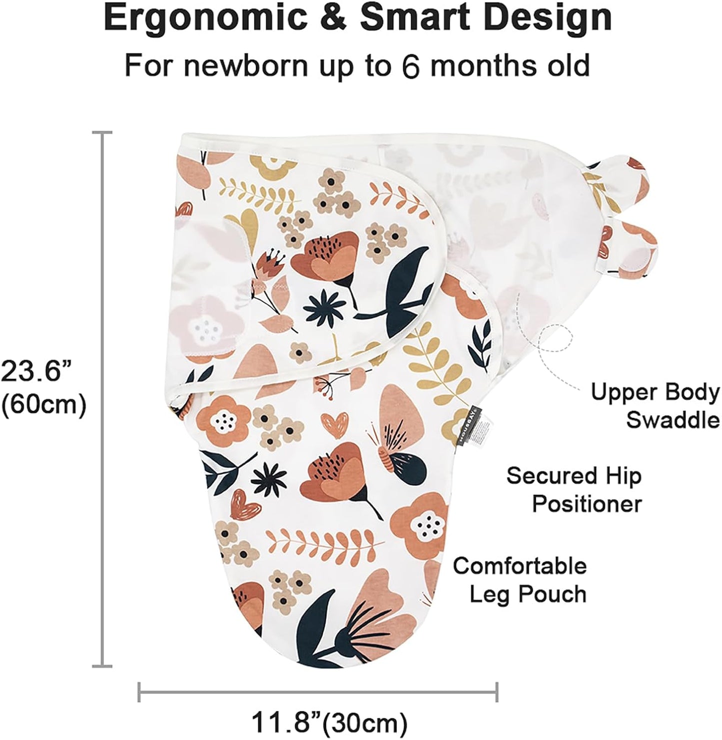 HOUSBAY 100% Cotton Baby Swaddle Sleep Sacks for Newborn Swaddling Blankets Adjustable 2-Way Zipper 1 Pac (Red Flower, Medium/Large | 3-6 Months)