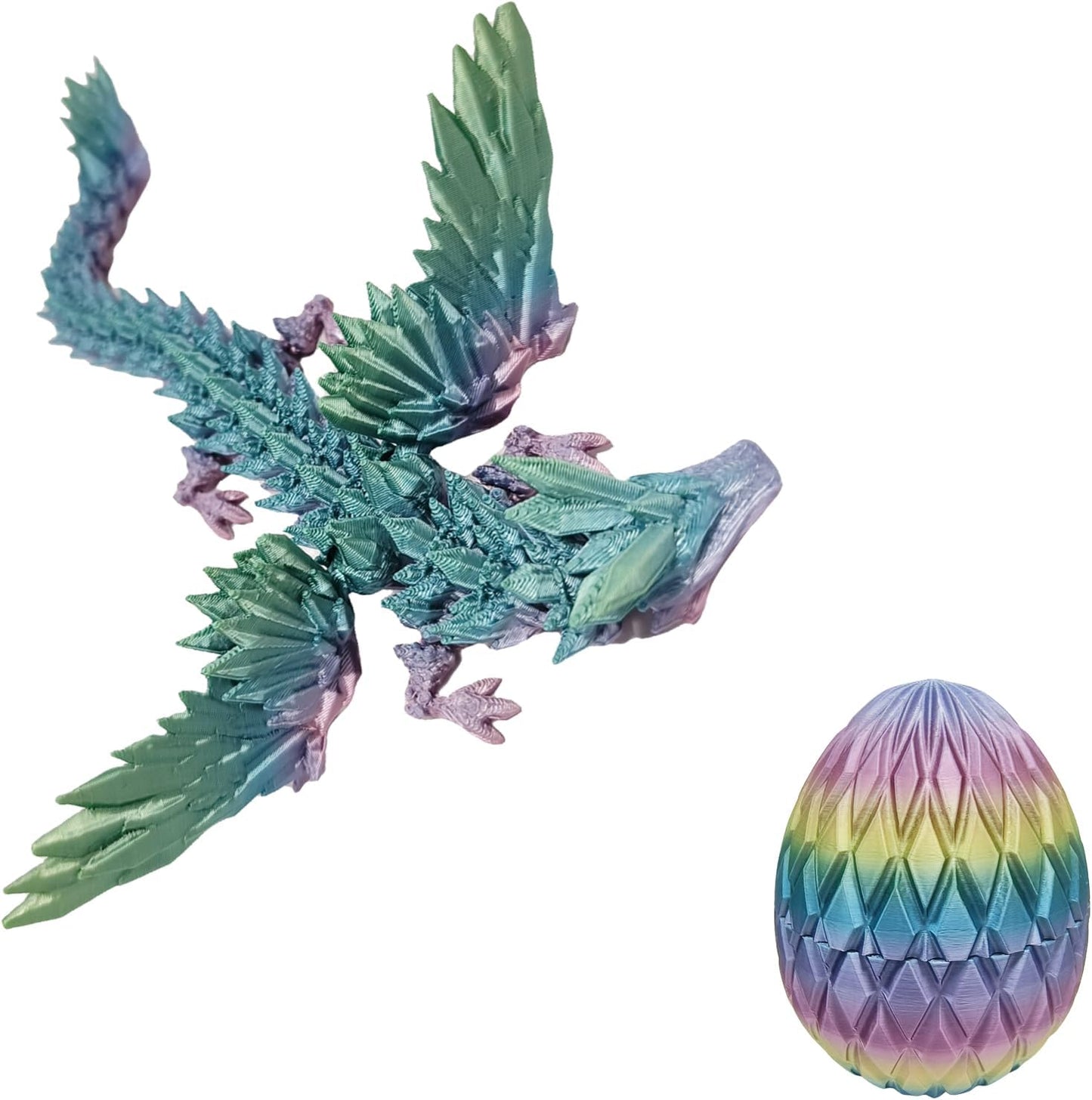 3D Printed Dragon Eggs with Dragon Inside Fidget Toys for Adults, 3D Printed Articulated Dragon, Home Office Decor Executive Desk Toys Posable Flexible Crystal Dragon Toy(Rainbow)