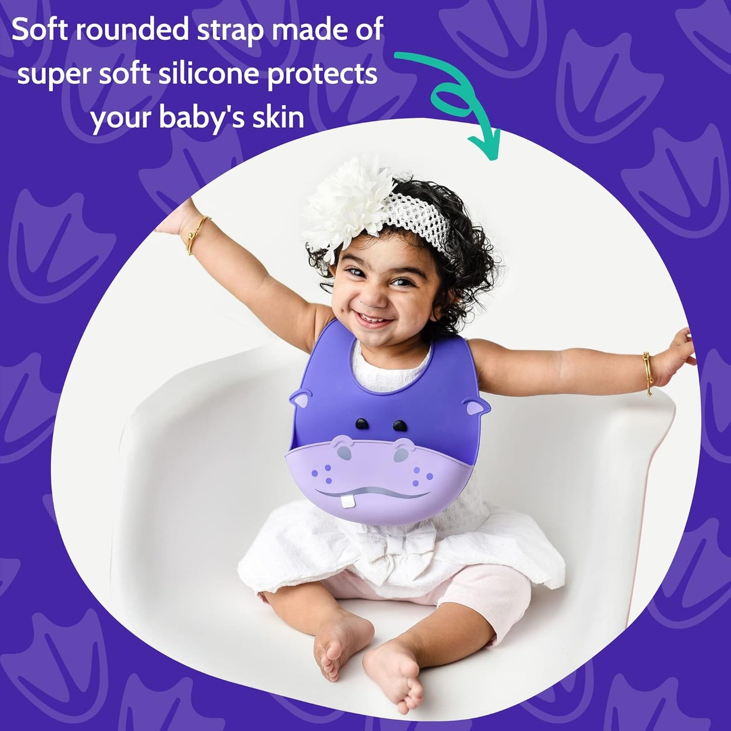 Silly Goose Set of 2 Silicone Baby Bibs, for Babies and Toddlers, Waterproof, Adjustable, Soft, Extra Wide Food Catcher Pocket, Animals (2PK Fox+Hippo)