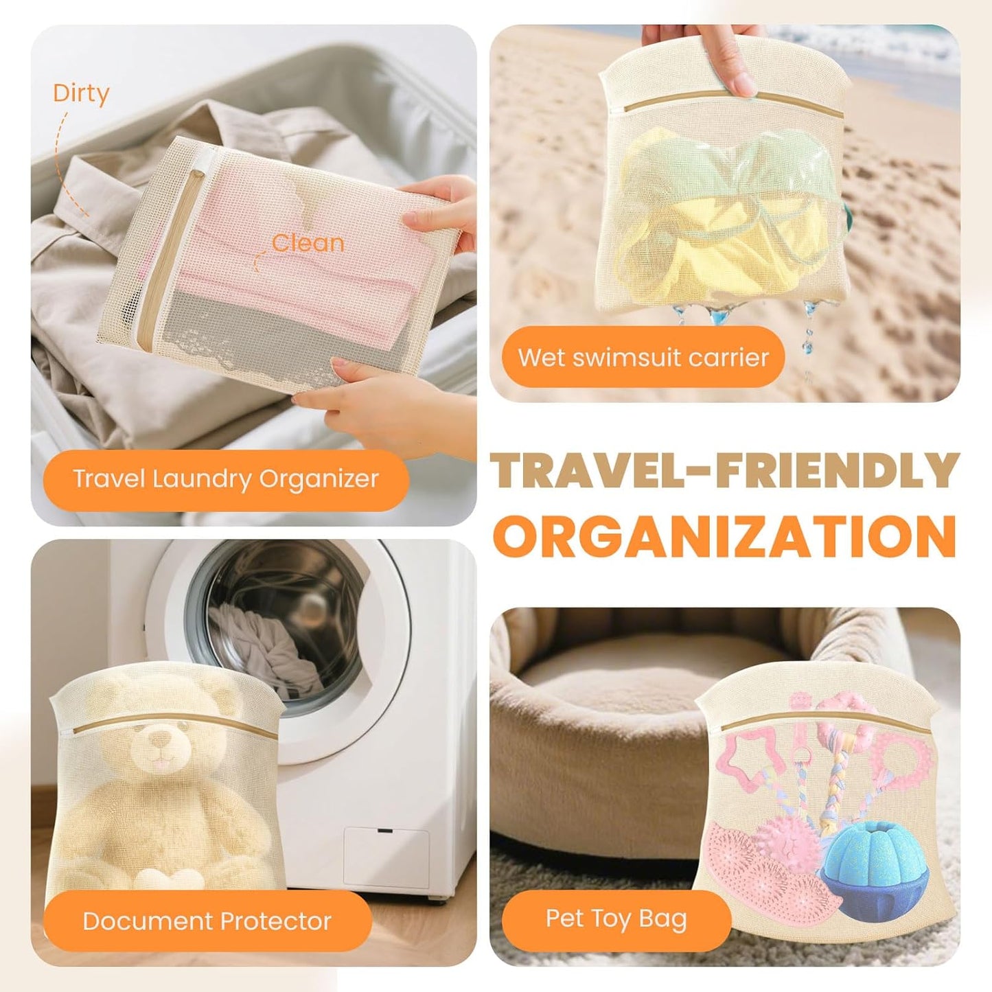 4Pcs Large Cotton Mesh Laundry Bags for Delicates,Breathable Mesh Garment Bag for Washing Machine,Travel Wash Bags with Zipper for Bras,Underwear,Socks,Clothes,Laundry Dorm Room Essentials(XL)