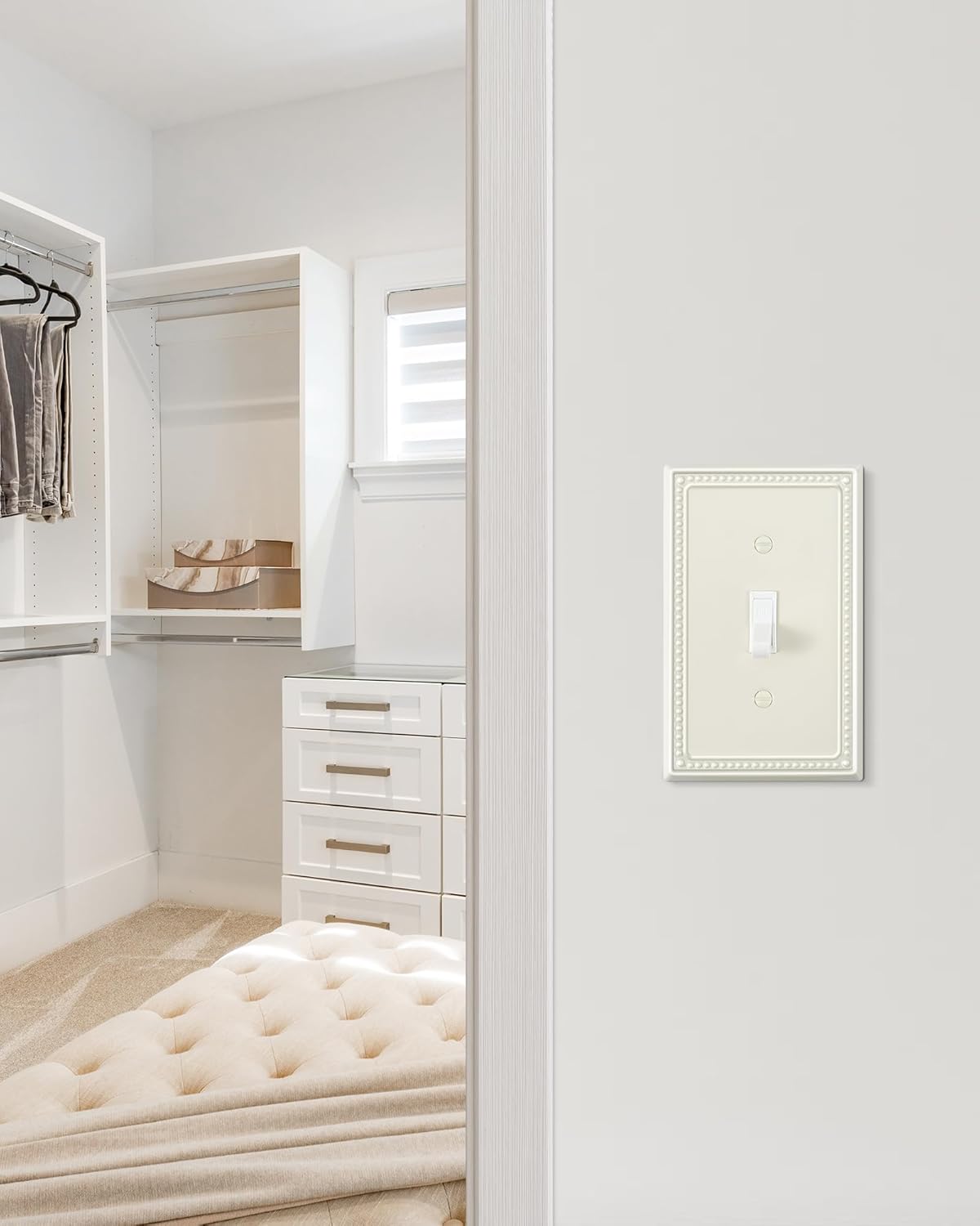 4-Pack Single Toggle Light Switch Cover Plate, Pearls Decorative Switch Plate Covers, Light Almond 1 Gang Metal Wall Plate, Corrosion Resistant