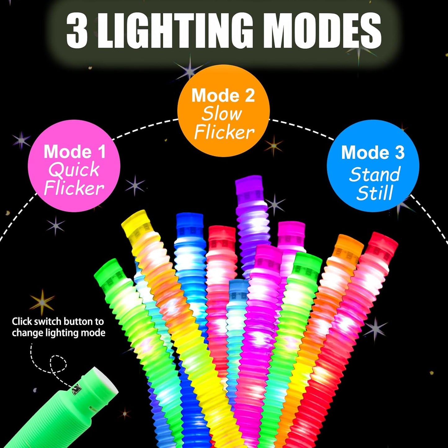8 PCS Light Up Glow Pop Tubes, Neon Glow Sticks Party Favors for Kids 3-8-12, Fidget Stress Relief Toys, Toddlers Goodie Gift Bag Stuffer Fillers,Classroom Prizes Rewards, Party Yard Decorations