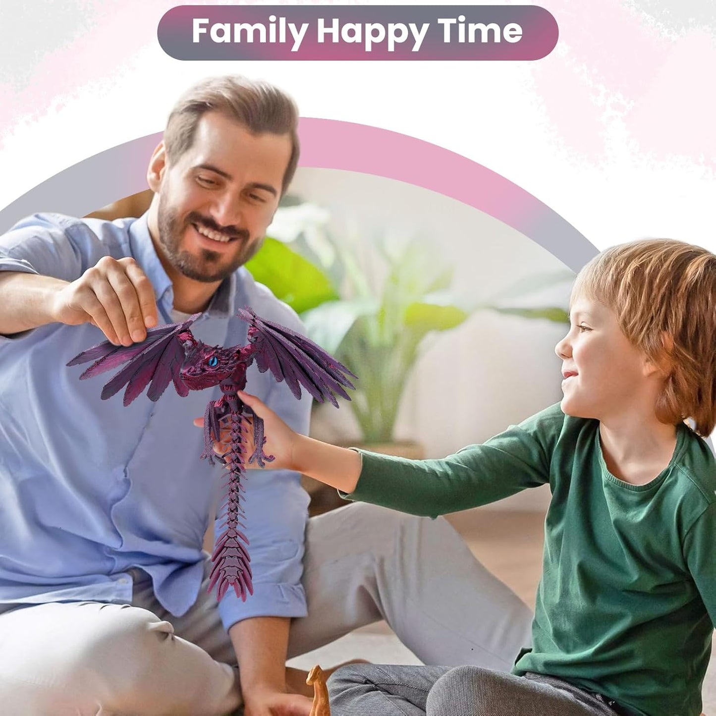 3D Printed Dragon with Wings,3D Printed Animals Toy,Crystal Dragon Fidget Toys,Full Articulated Dragon Crystal Dragon,Adults Fidget Toys for Autism ADHD,Home Office Decor (Red Black)