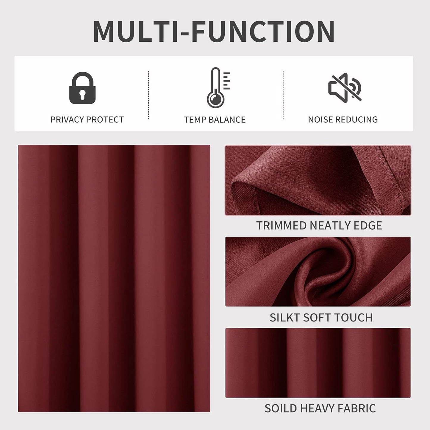 Joydeco Blackout Curtains 45 Inch Length 2 Panels Set, Thermal Insulated Long Curtains 2 Burg, Room Darkening Grommet Drapes for Living Room Bedroom Window (W52 x L45 Inch, Burgundy Red)