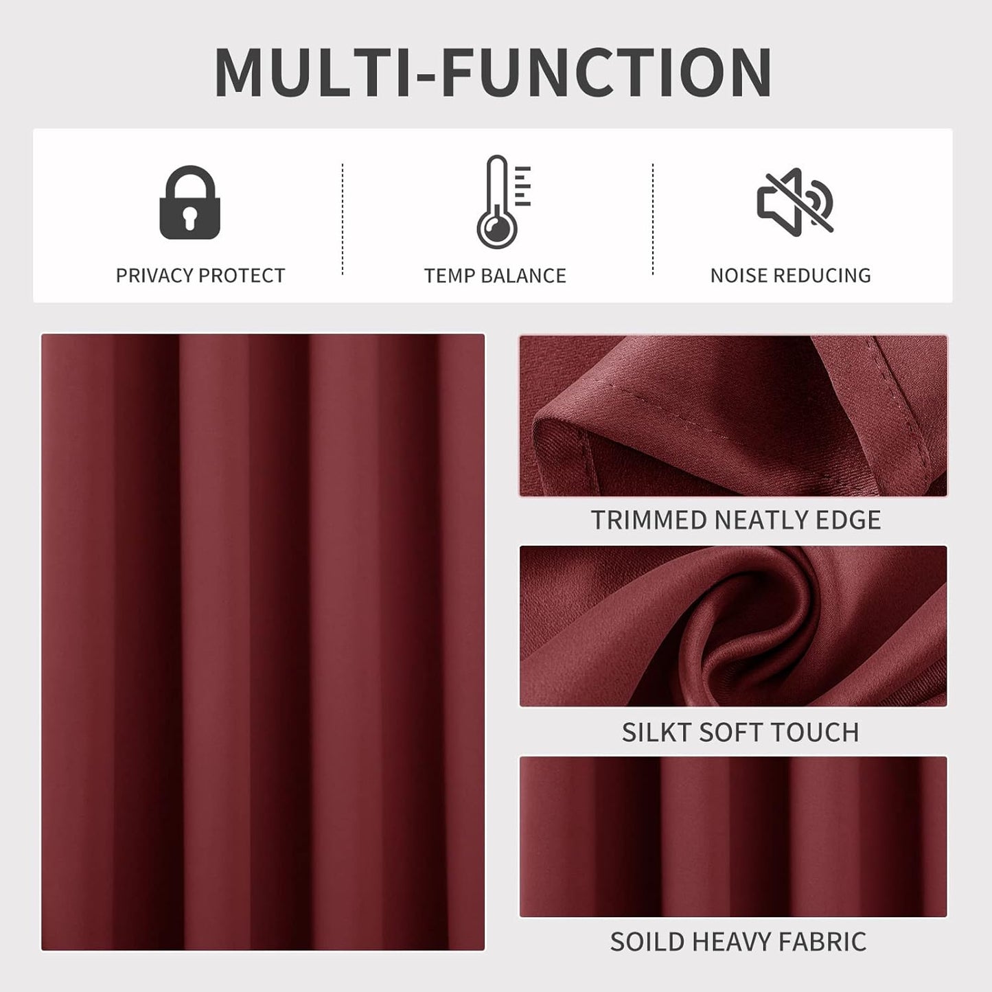 Joydeco Blackout Curtains 95 Inch Length 2 Panels Set, Thermal Insulated Long Curtains 2 Burg, Room Darkening Grommet Drapes for Living Room Bedroom Window (W52 x L95 Inch, Burgundy Red)