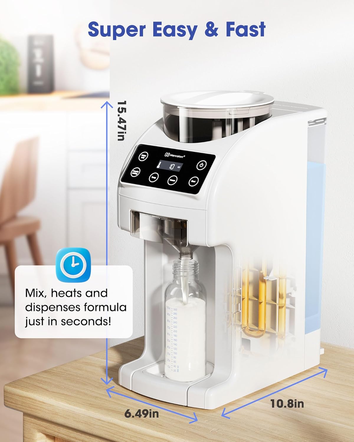 Instant Formula Maker, Fast and Customizable Formula Dispenser Machine with Accurate Temperature Control for Baby, Automatic Powder Blending for All Brands of Bottles and Formula, White