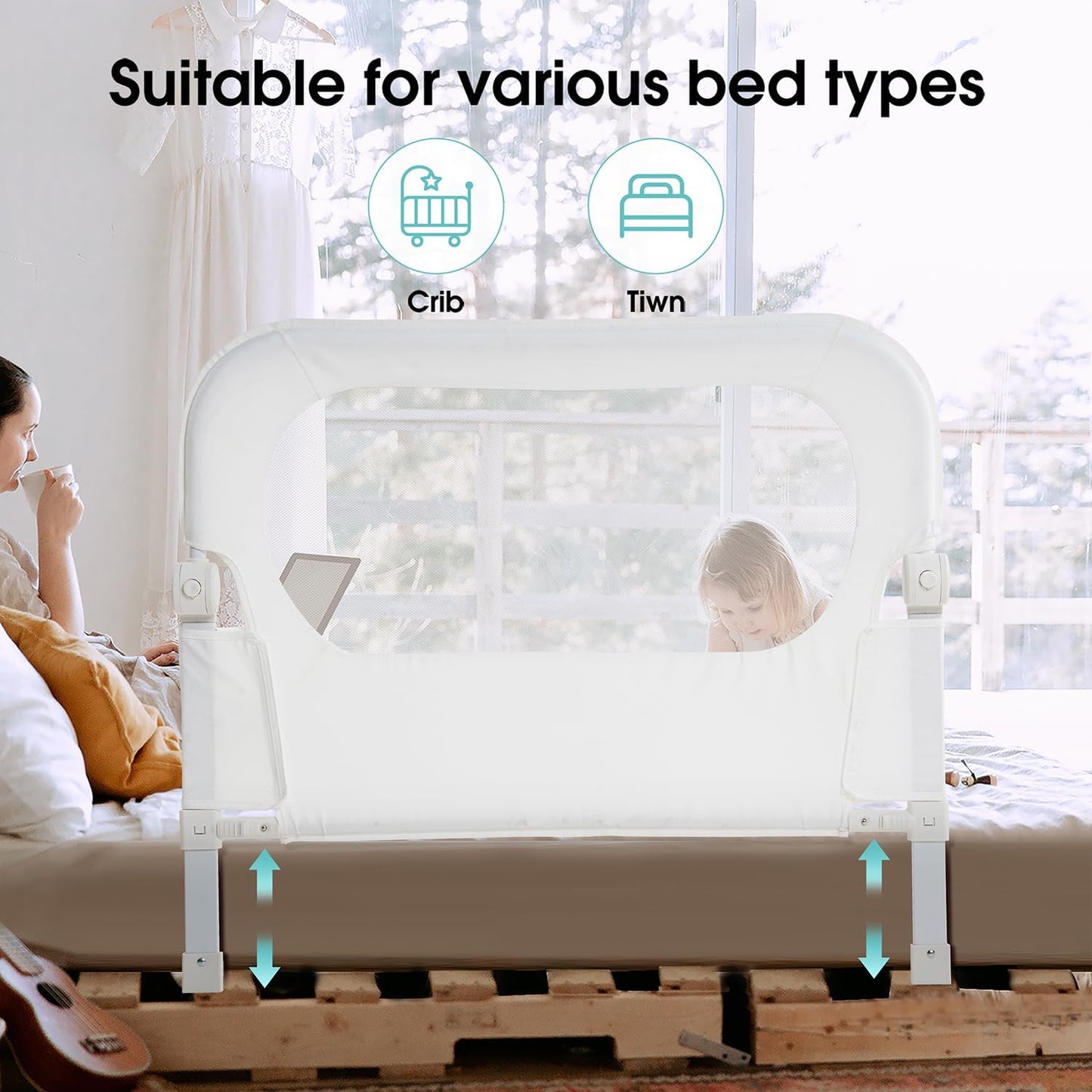 Baby Bed Rail Guard for Toddlers - 35.4" Toddler Bed Rails for Crib,Twin,Full, Queen Bunk Size Bed Swing Down Bedrail Extral Tall Child Safety Side Railing Guards for Kids