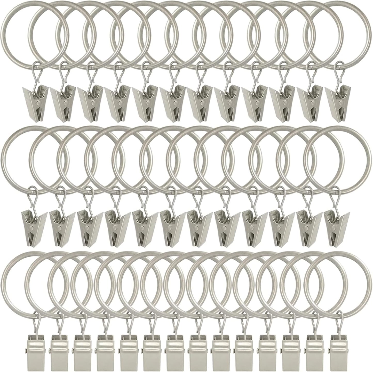 40 Pack Matte Silver Curtain Rings with Clips, Curtain Hooks Hangers Clip Rings for Hanging Drapes Bows Hat, Drapery Rings 1.26 in I D, Fits up to 1 in Diameter Curtain Rod.