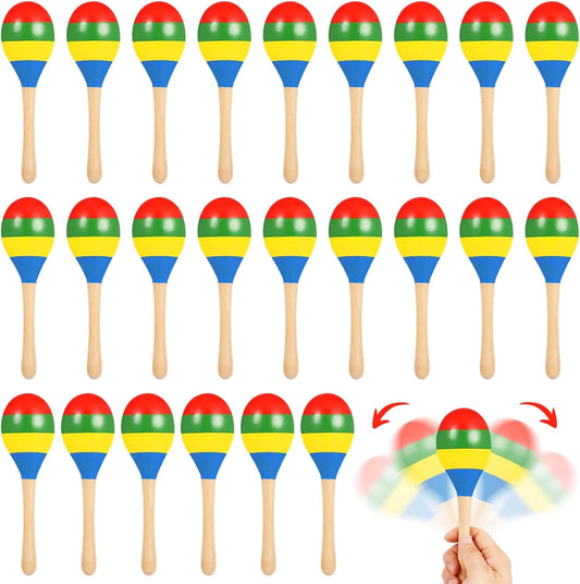 24 PCS Maracas for Adults - 7.9 Inches Multi-Colored Wooden Maracas, Lightweight Design Noisemaker Musical Fun Party Favor for Adult Mexican Party Props Birthday Carnival